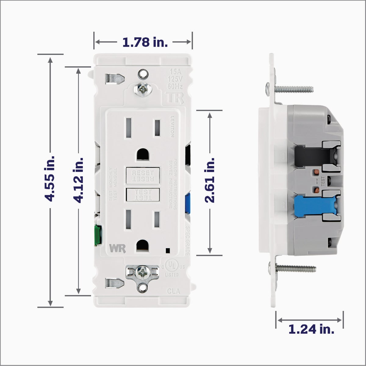 Leviton Lever Edge Self-Test 15A Tamper/Weather-Resistant GFCI Duplex Outlet Image 5