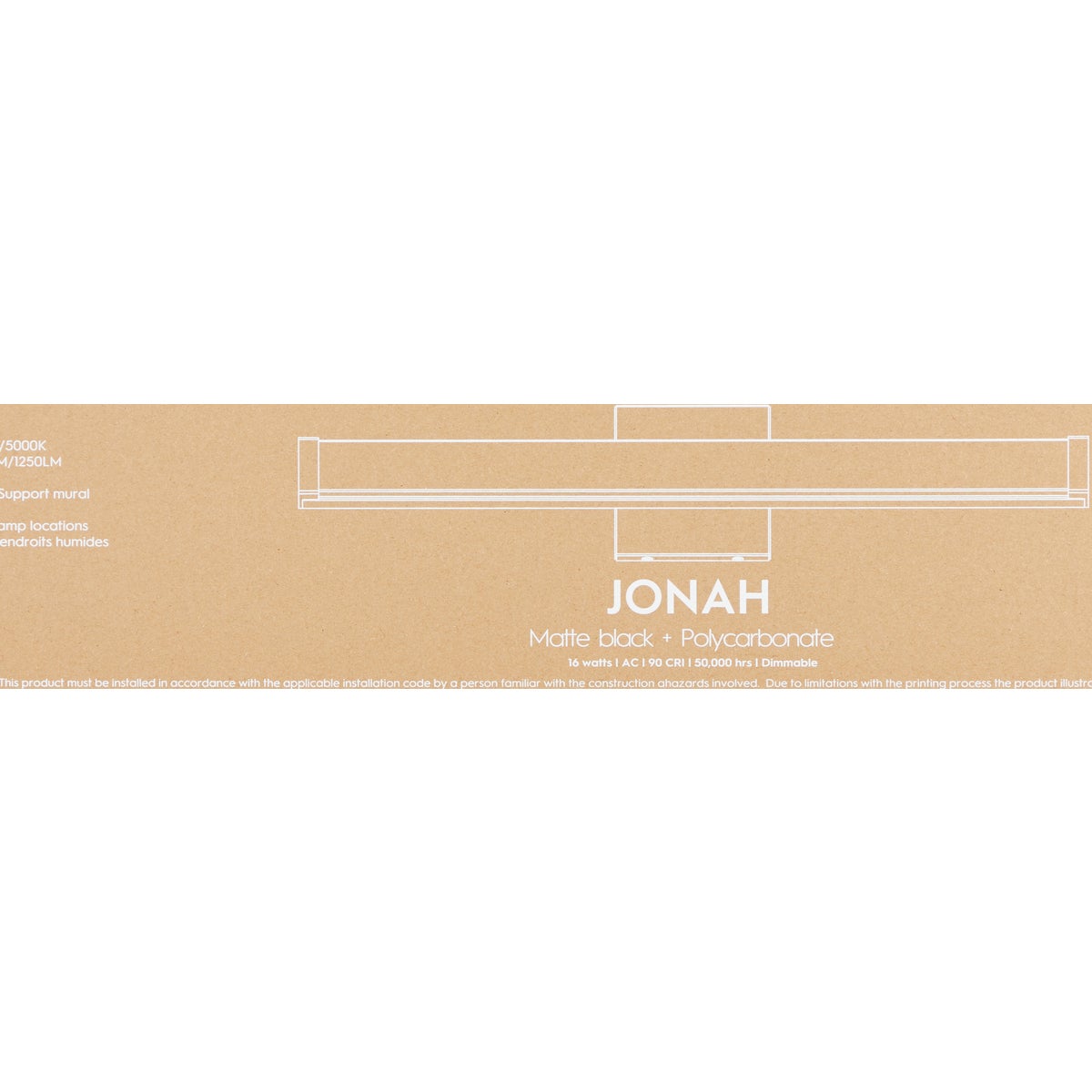 Canarm Jonah 24 In. Black LED Vanity Bath Light Fixture, Square Glossy Opal Glass Image 3