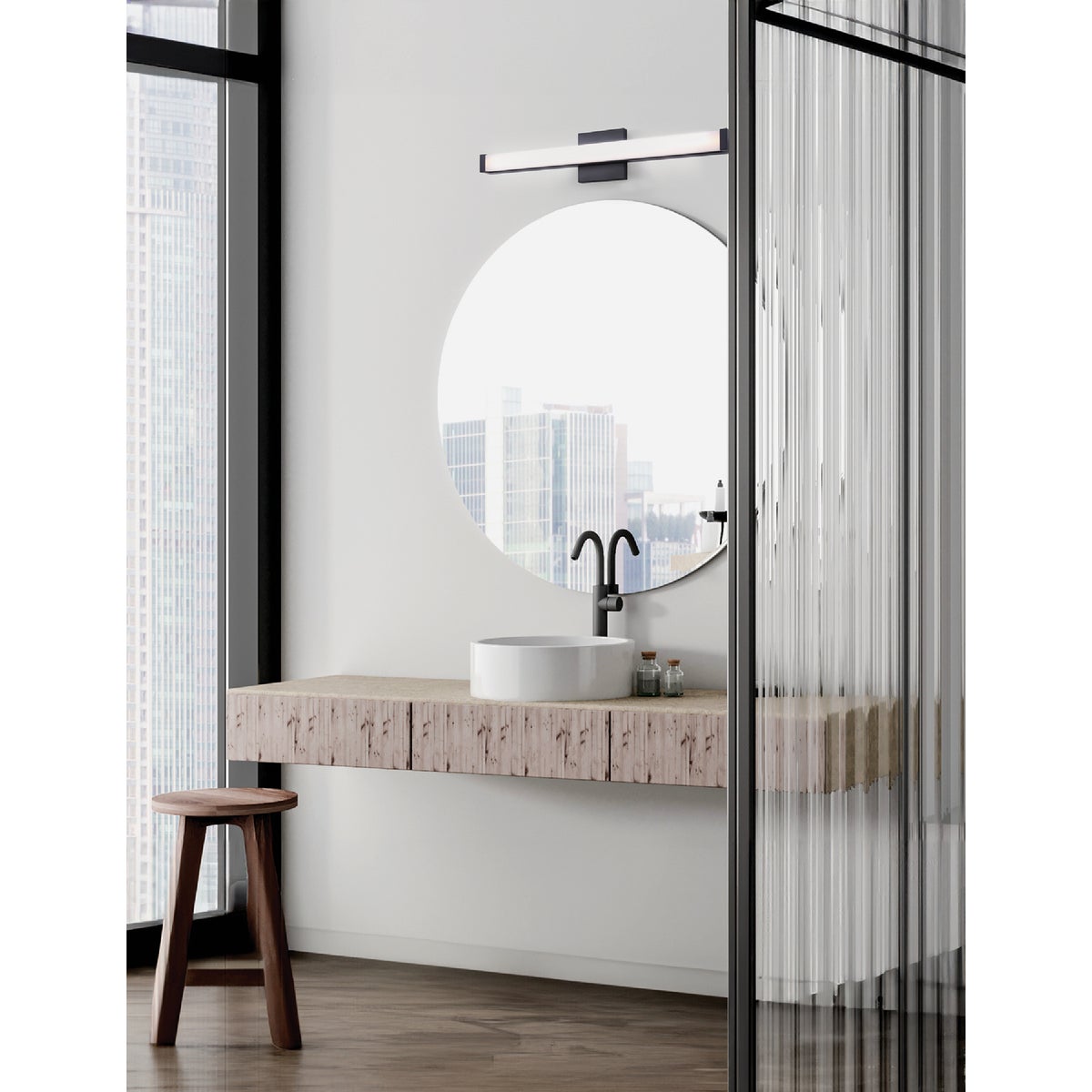Canarm Jonah 24 In. Black LED Vanity Bath Light Fixture, Square Glossy Opal Glass Image 2