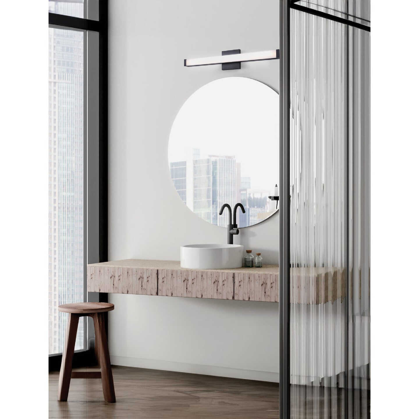 Canarm Jonah 24 In. Black LED Vanity Bath Light Fixture, Square Glossy Opal Glass Image 2