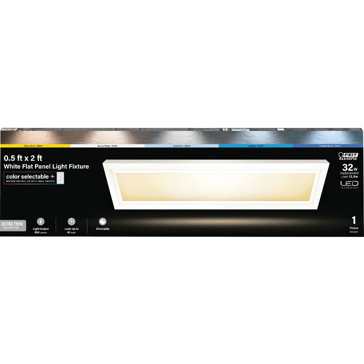 Feit Electric Edge-Lit 6 In. W. x 2 Ft. L. White Dimmable 6-Way LED Utility Flush Mount Light, 950 Lm.