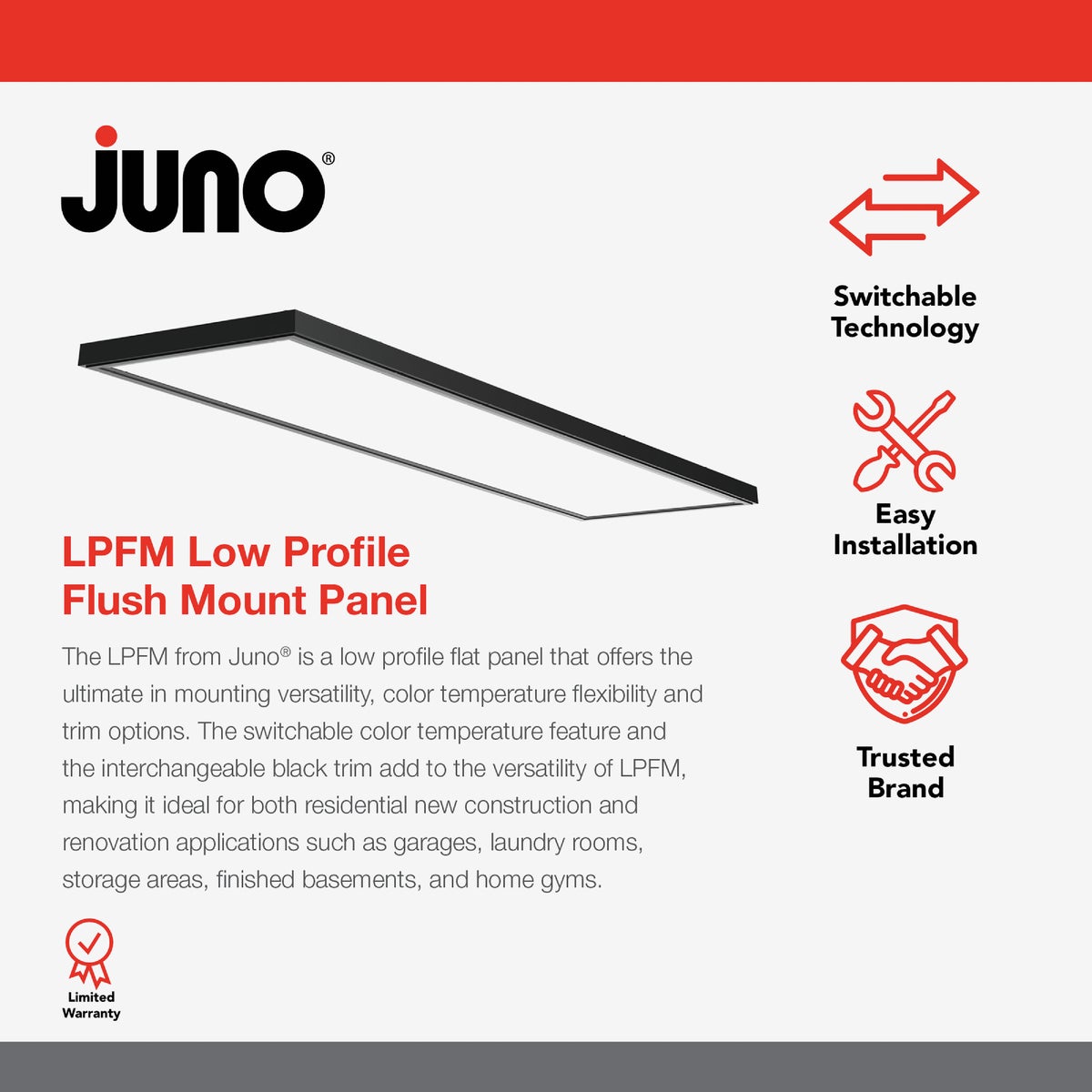 Juno 1 Ft. x 4 Ft. CCT LED Flat Panel Utility Surface Mount Ceiling Fixture with Interchangeable Trim Image 3
