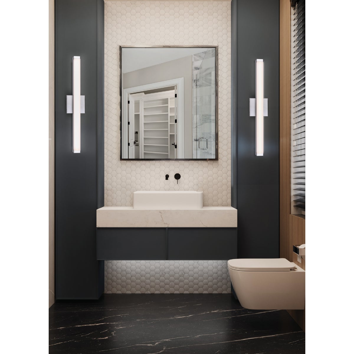 Canarm Jonah 24 In. Brushed Nickel LED Vanity Bath Light Fixture, Square Glossy Opal Glass Image 2