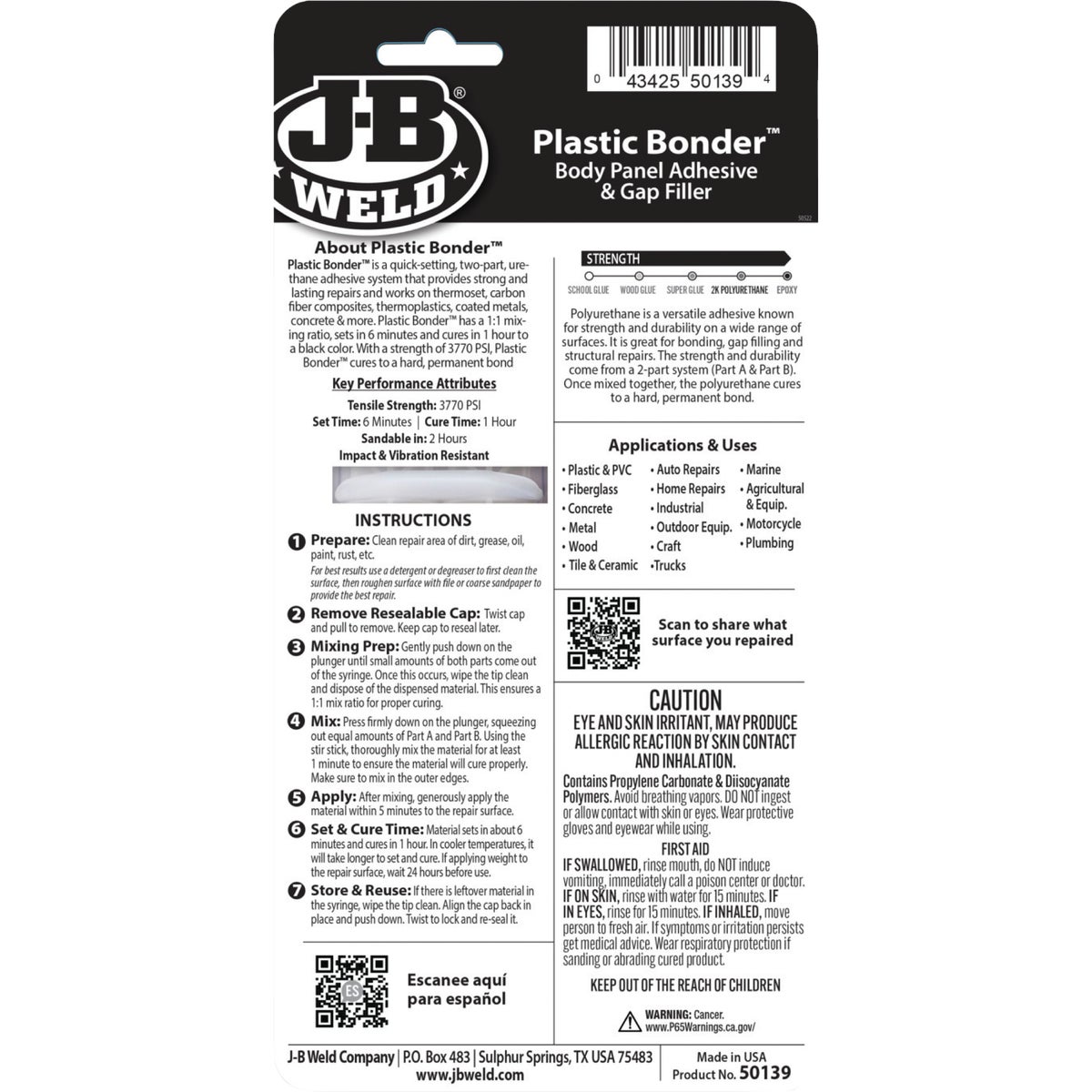 J-B Weld 0.85 Oz. Plastic Bonder Epoxy Syringe, Black Image 7