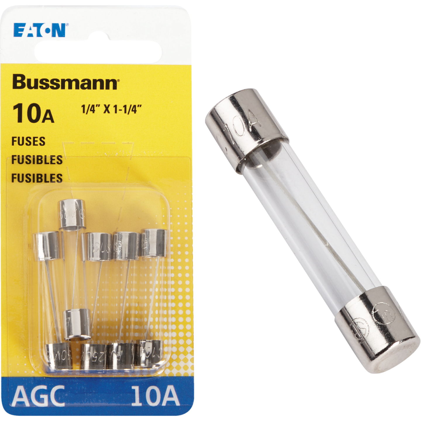 Bussmann 10A 250V AGC Glass Tube Automotive Fuse (5-Pack) Image 1