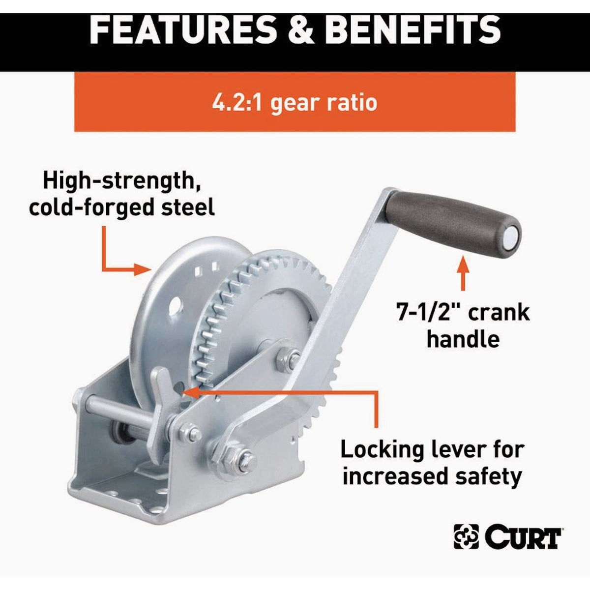 Curt 7-1/2 In. Handle1200 Lb. Hand-Crank Winch Image 3