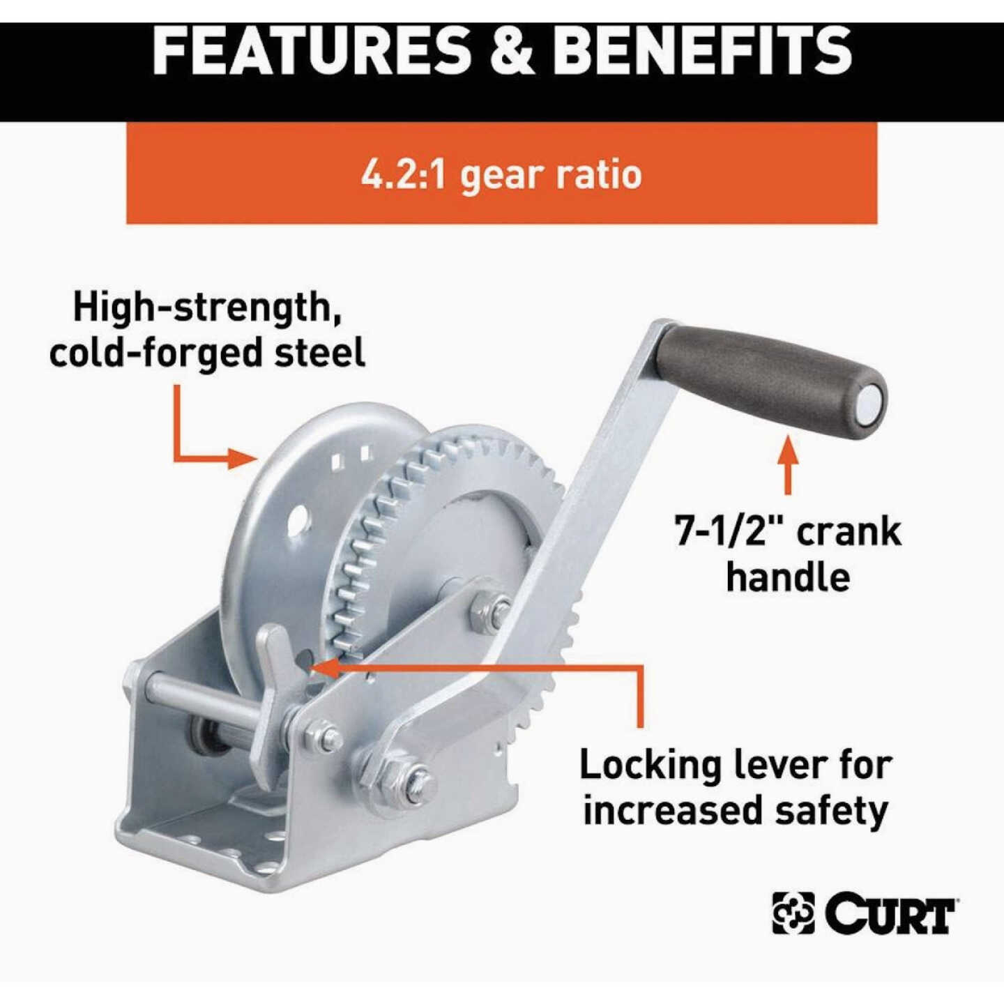 Curt 7-1/2 In. Handle1200 Lb. Hand-Crank Winch Image 3