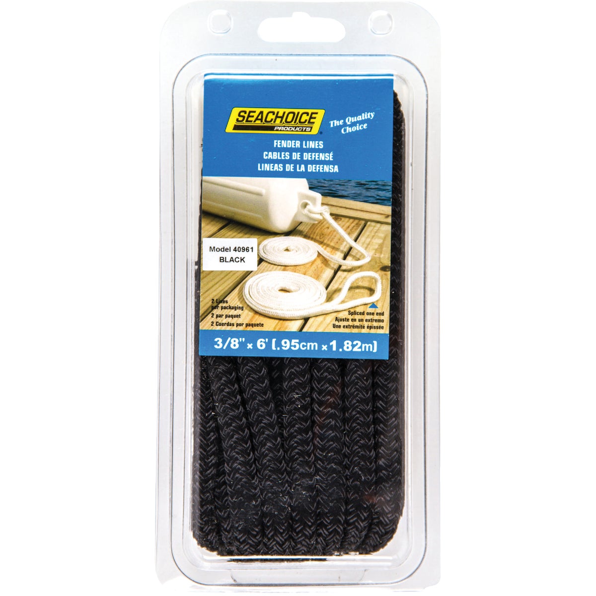 Seachoice 3/8 In. x 6 Ft. Double-Braided Nylon Fender Line, Black (2-Pack)