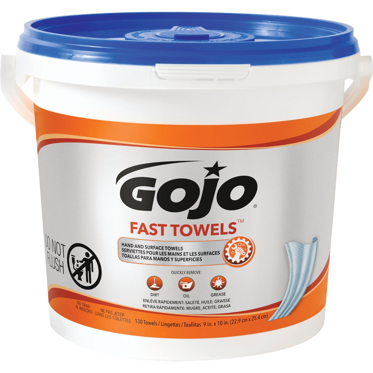 GOJO Fast Towels Multi-Purpose Heavy Duty Hand Cleaner Wipes, Fresh Citrus (130 Ct.)