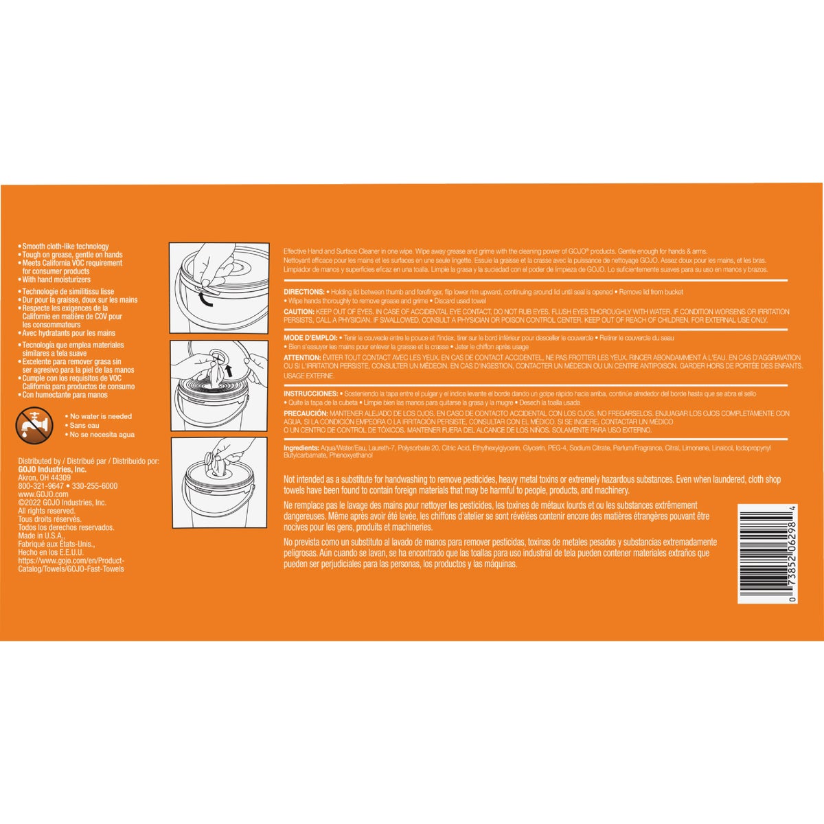 GOJO Fast Towels Multi-Purpose Heavy Duty Hand Cleaner Wipes, Fresh Citrus (130 Ct.) Image 4
