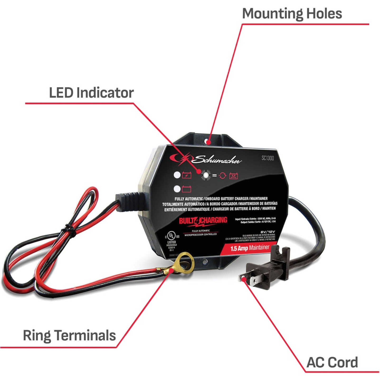 Schumacher Automatic 12V 1.5A Auto Battery Charger/Maintainer Image 2