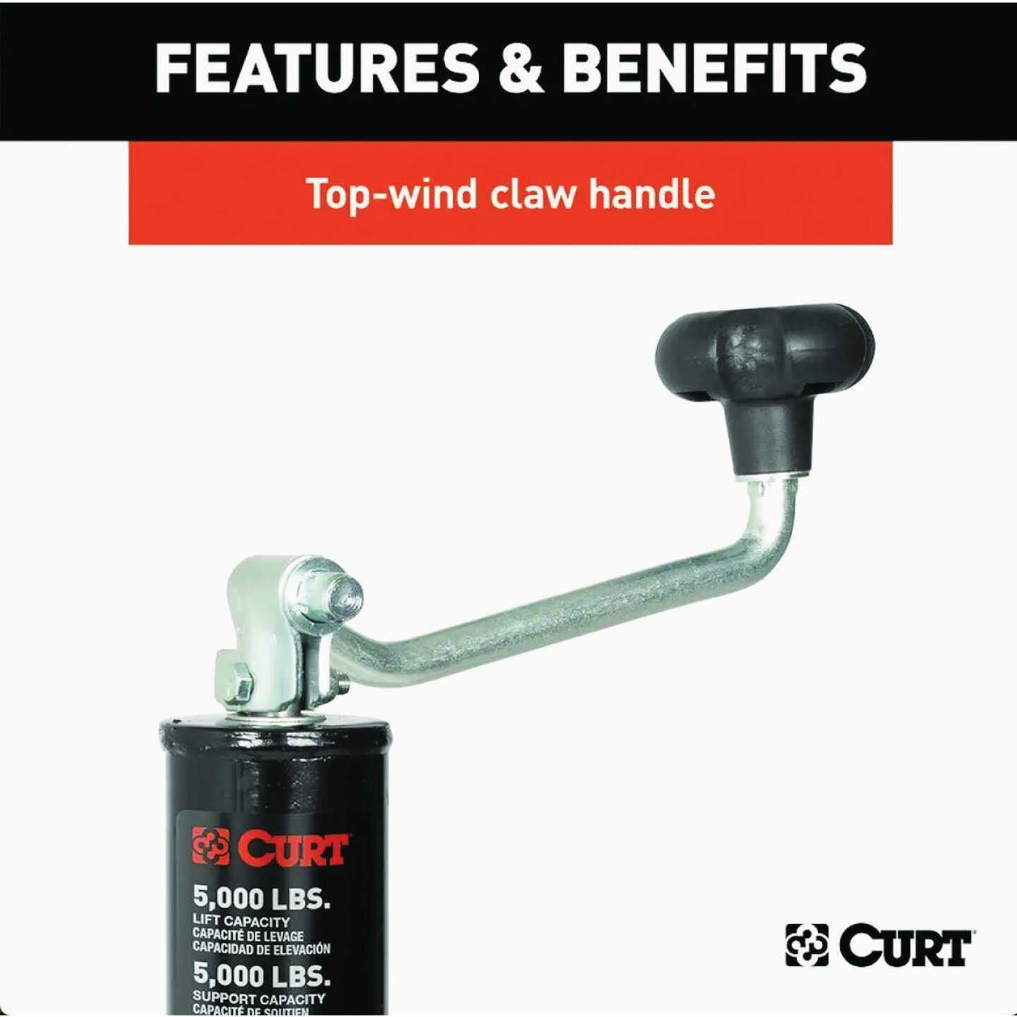 CURT 5000 Lb. Weld-On Pipe-Mount Swivel Trailer Tongue Jack, 10-3/4 In. Vertical Travel Image 5