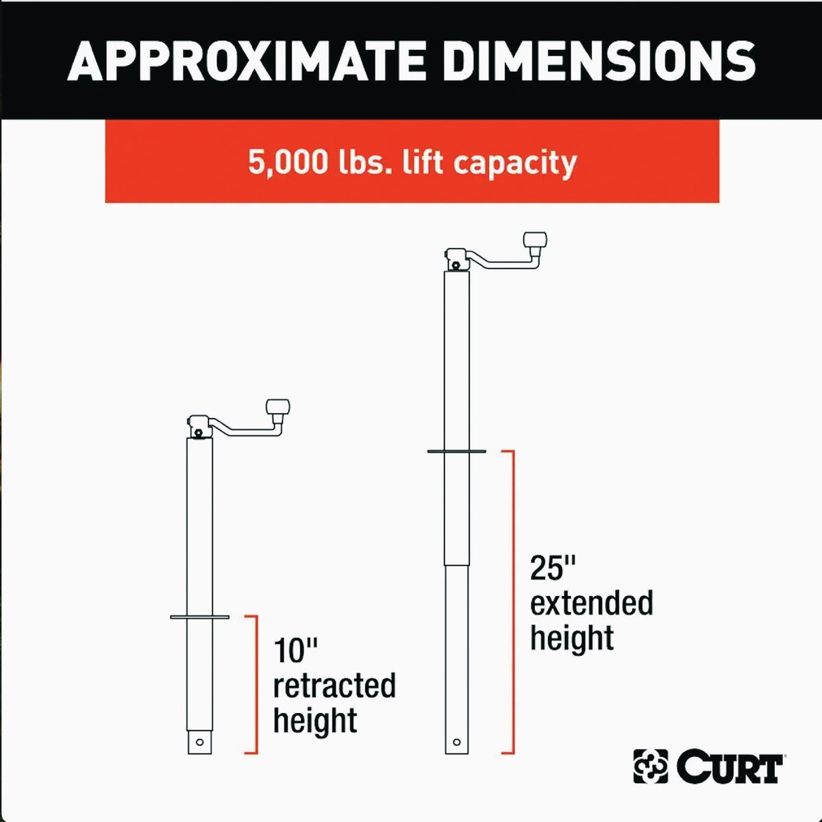 CURT 5000 Lb. Weld-On Pipe-Mount Swivel Trailer Tongue Jack, 10-3/4 In. Vertical Travel Image 3