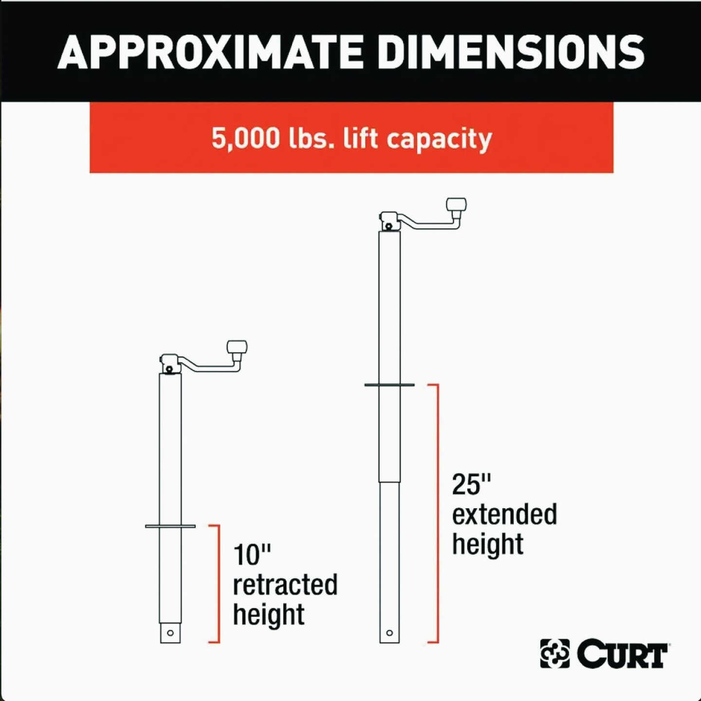 CURT 5000 Lb. Weld-On Pipe-Mount Swivel Trailer Tongue Jack, 10-3/4 In. Vertical Travel Image 3