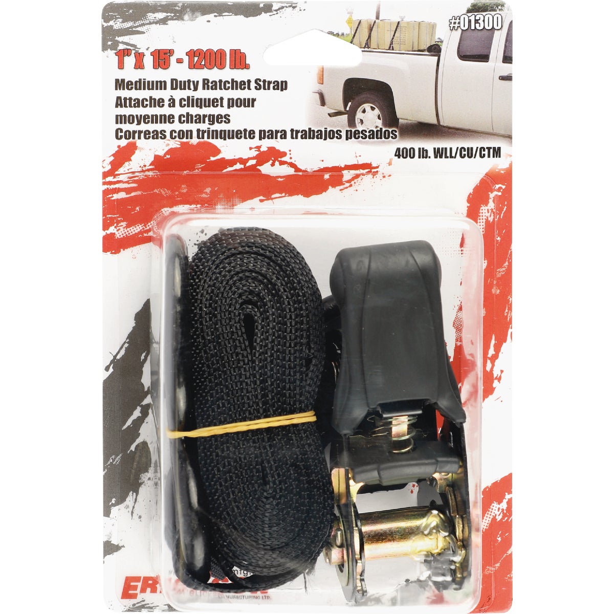 Erickson 1 In. x 15 Ft. 1200 Lb. Ratchet Strap with S-Hooks & Soft Grip Ratchet Handle Image 2