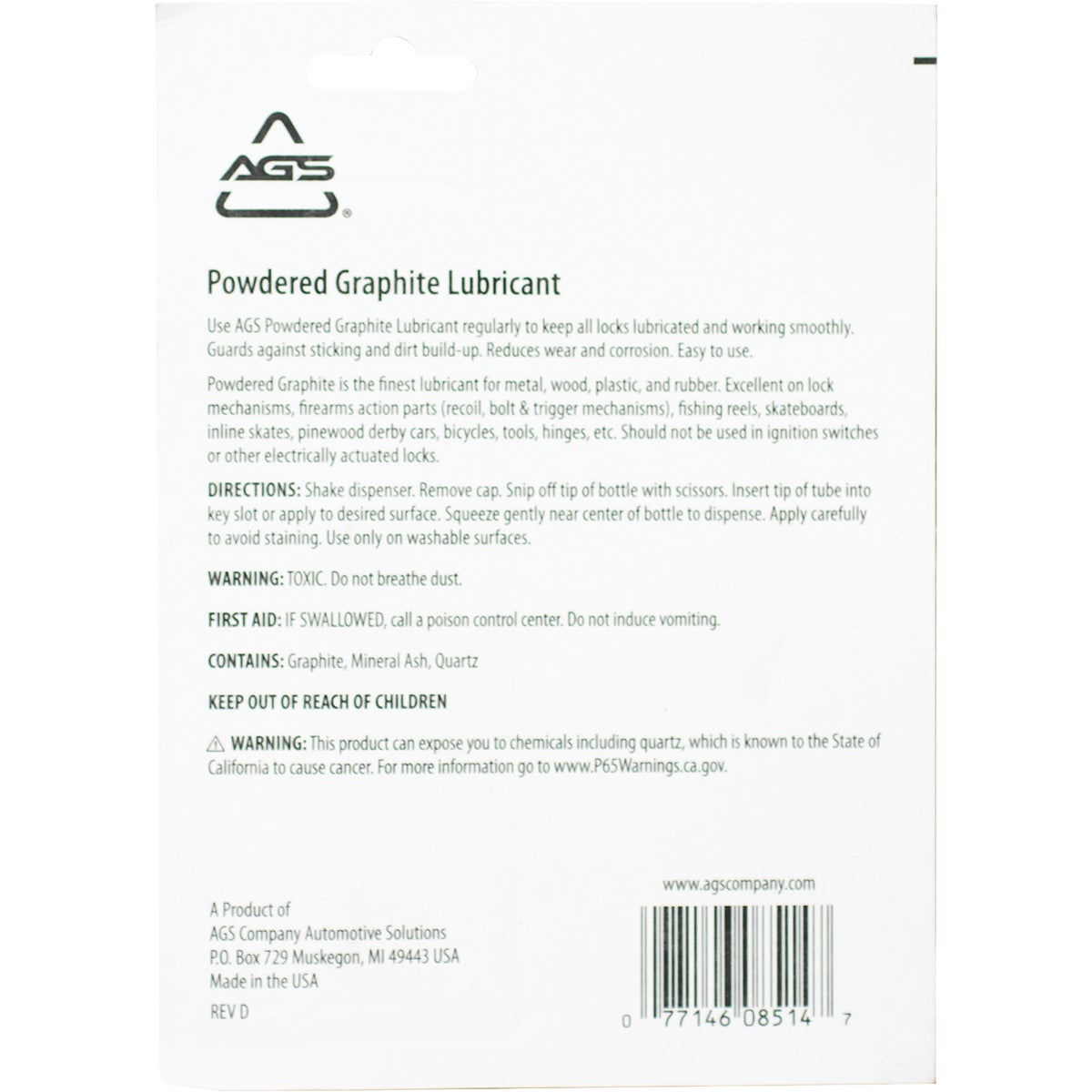AGS 1.13 Oz. Bottle Powdered Graphite Dry Lubricant Image 2