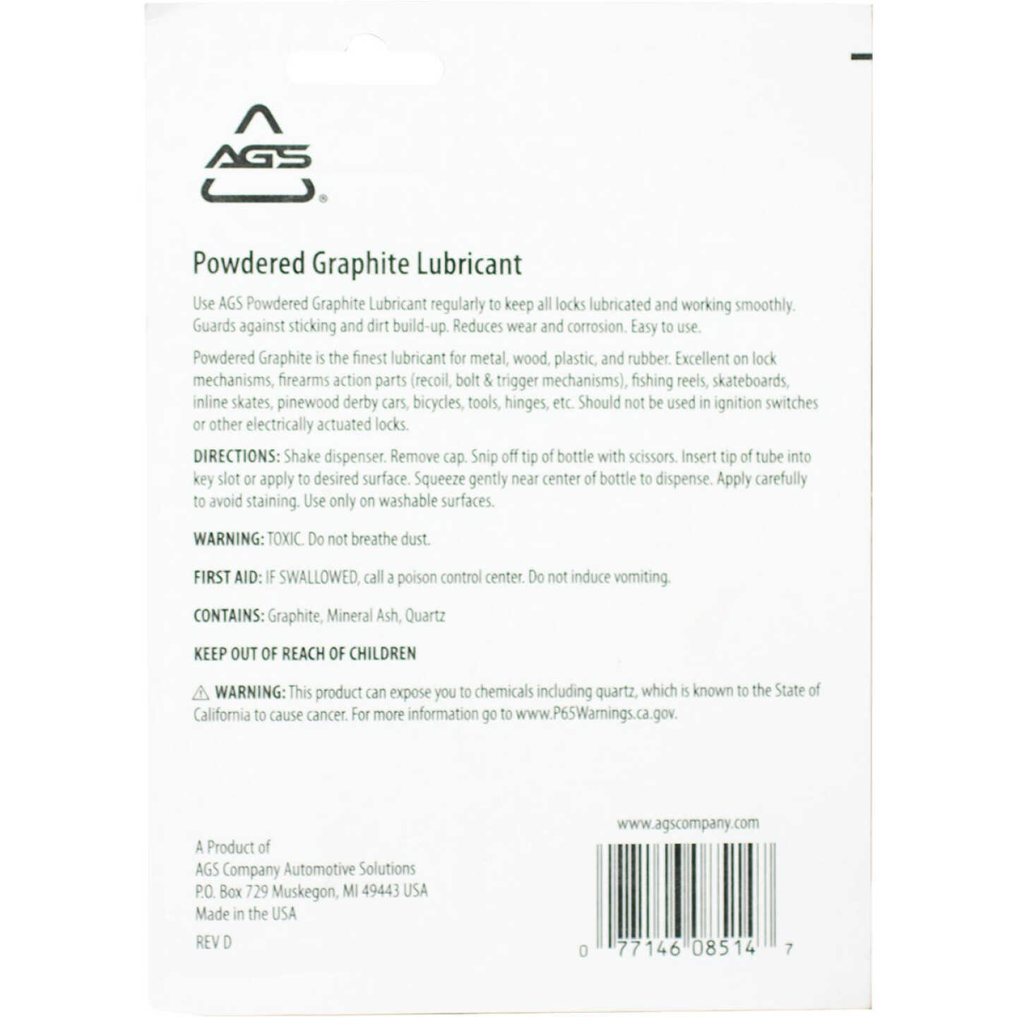 AGS 1.13 Oz. Bottle Powdered Graphite Dry Lubricant Image 2