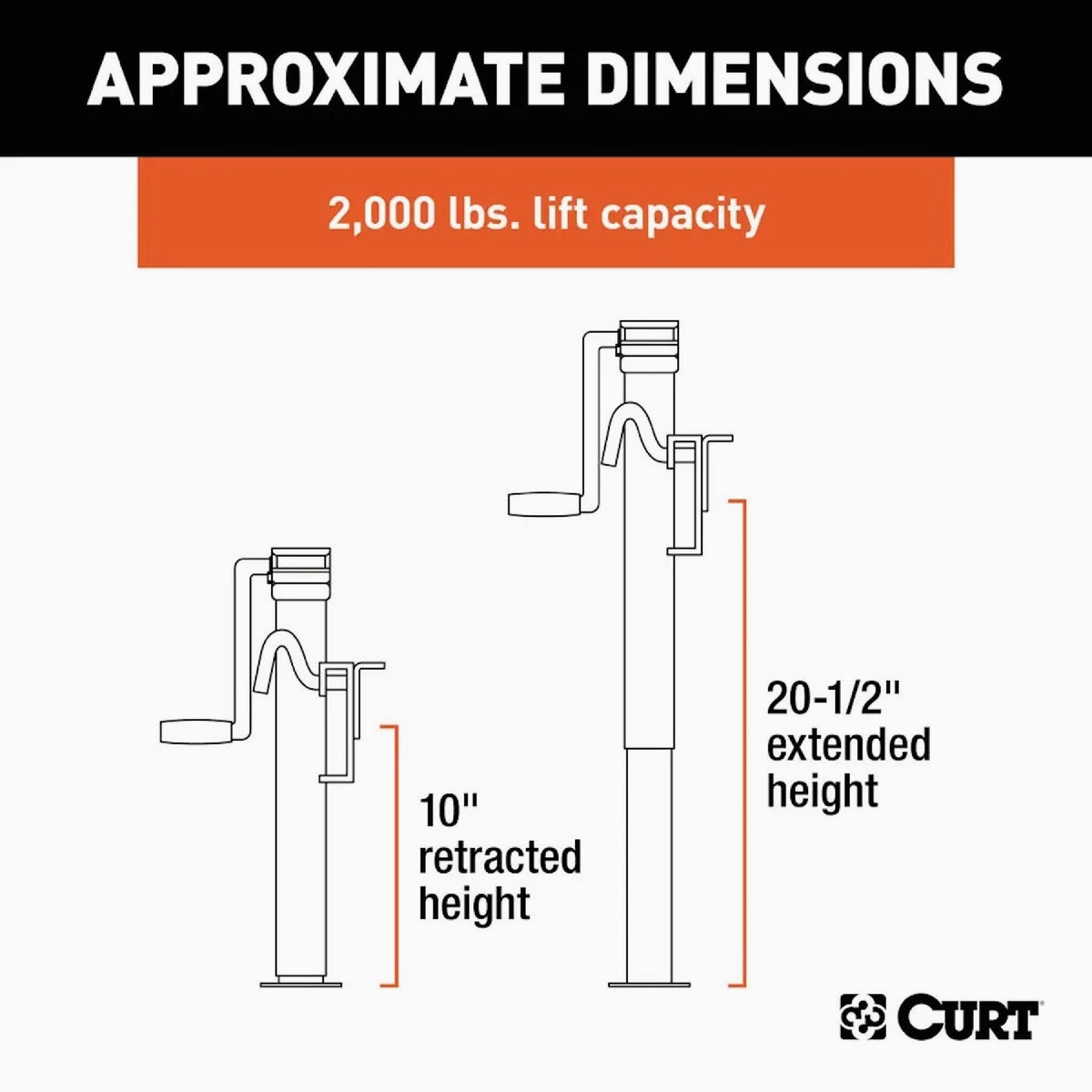 CURT 10 In. 2000 Lb. Bracket-Mount Swivel Jack with Side Handle Image 1