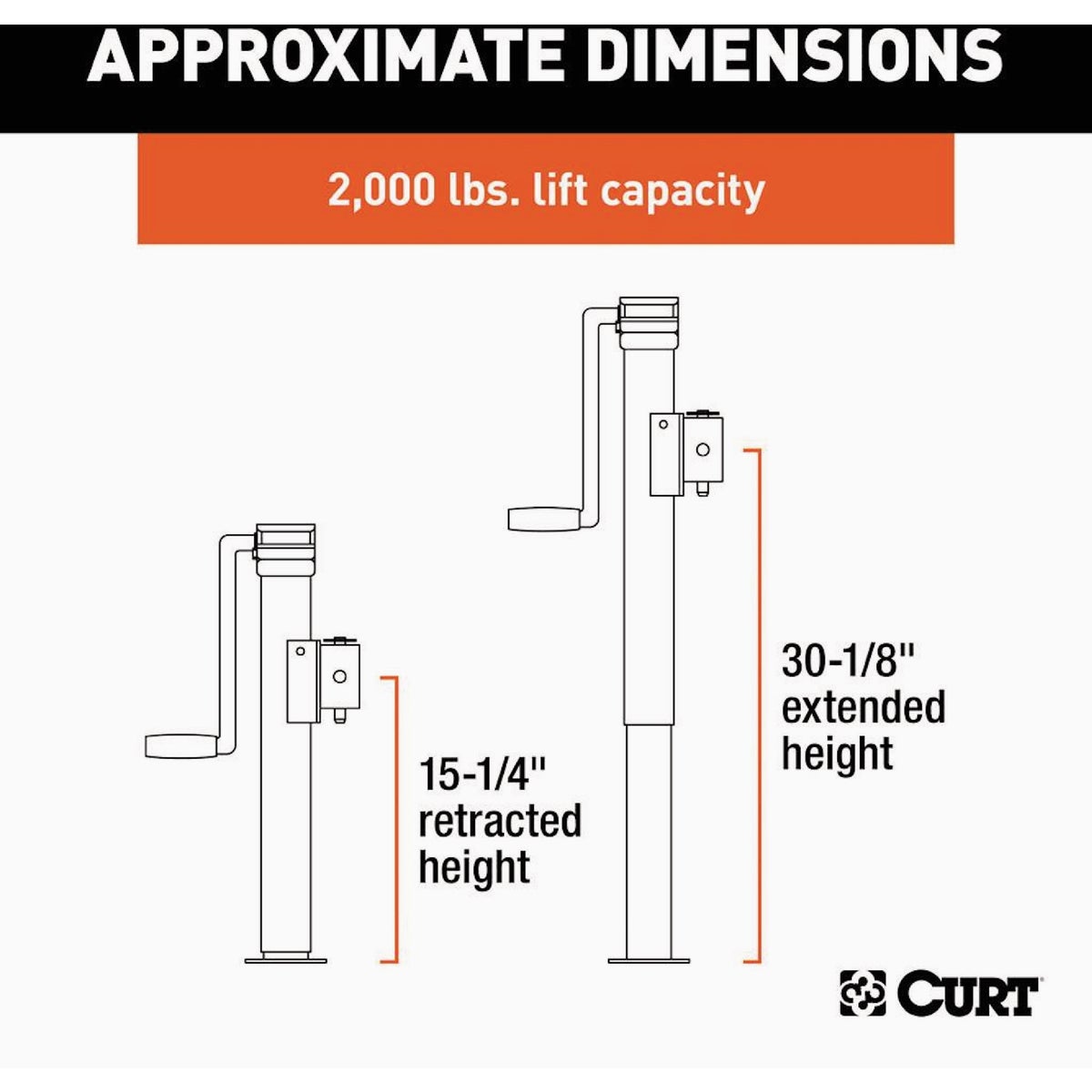 CURT 2000 Lb. Pipe-Mount Swivel Jack with Side Handle, 15 In. Travel Image 5