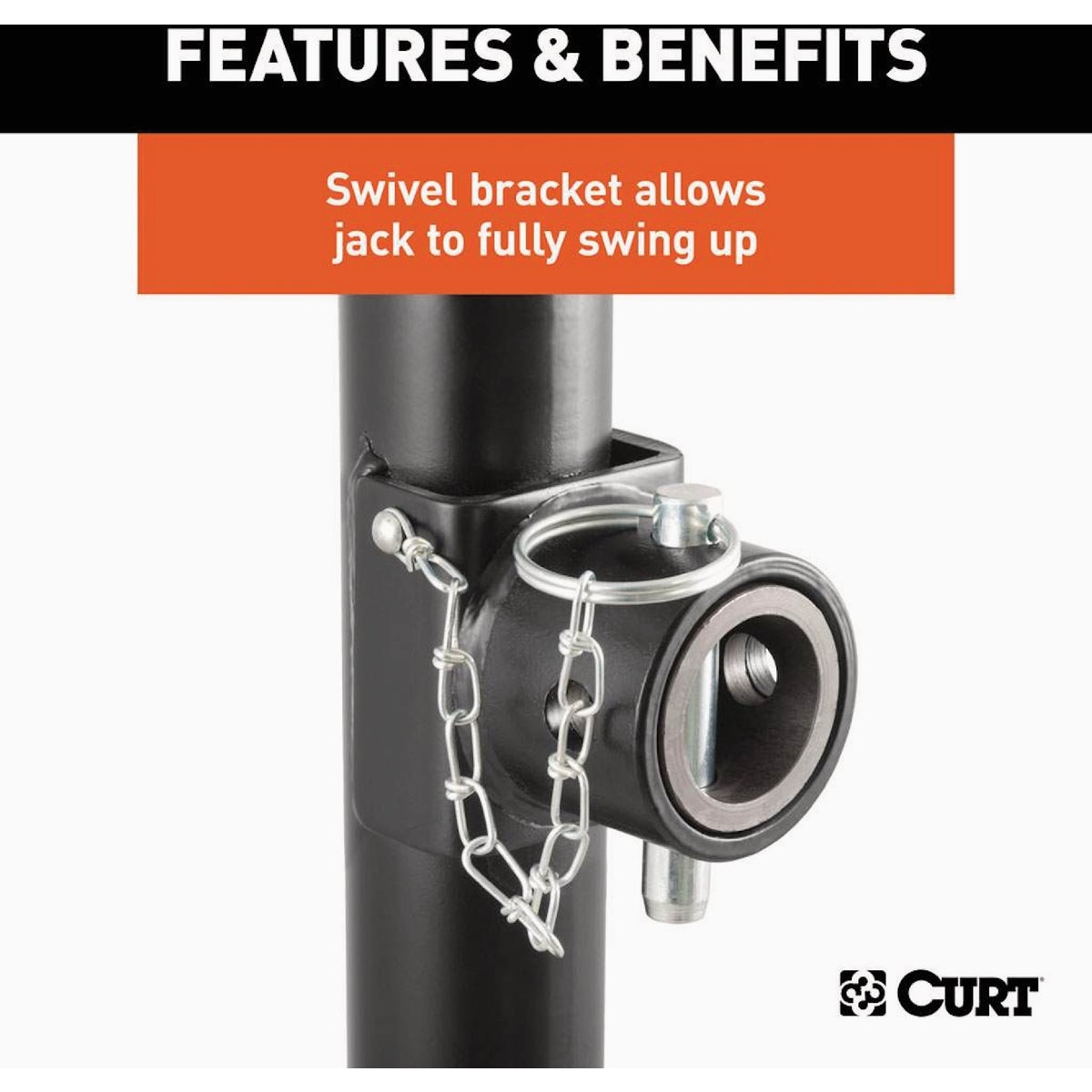 CURT 2000 Lb. Pipe-Mount Swivel Jack with Side Handle, 15 In. Travel Image 3