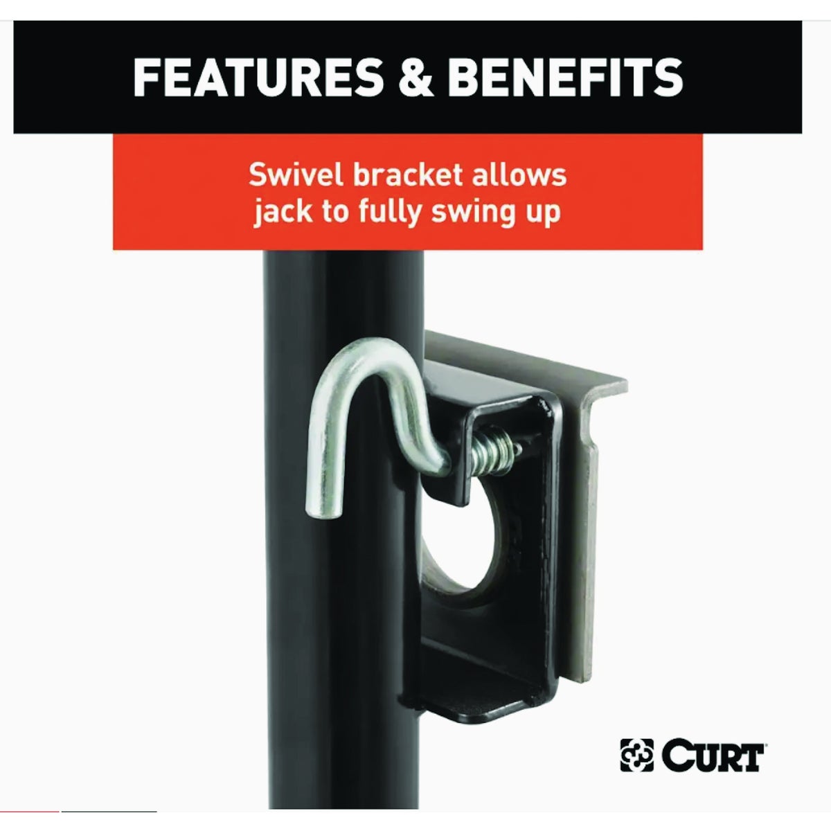 Curt 2000 Lb. Bracket-Mount Swivel Jack With Top Handle, 10 In. Travel Image 3