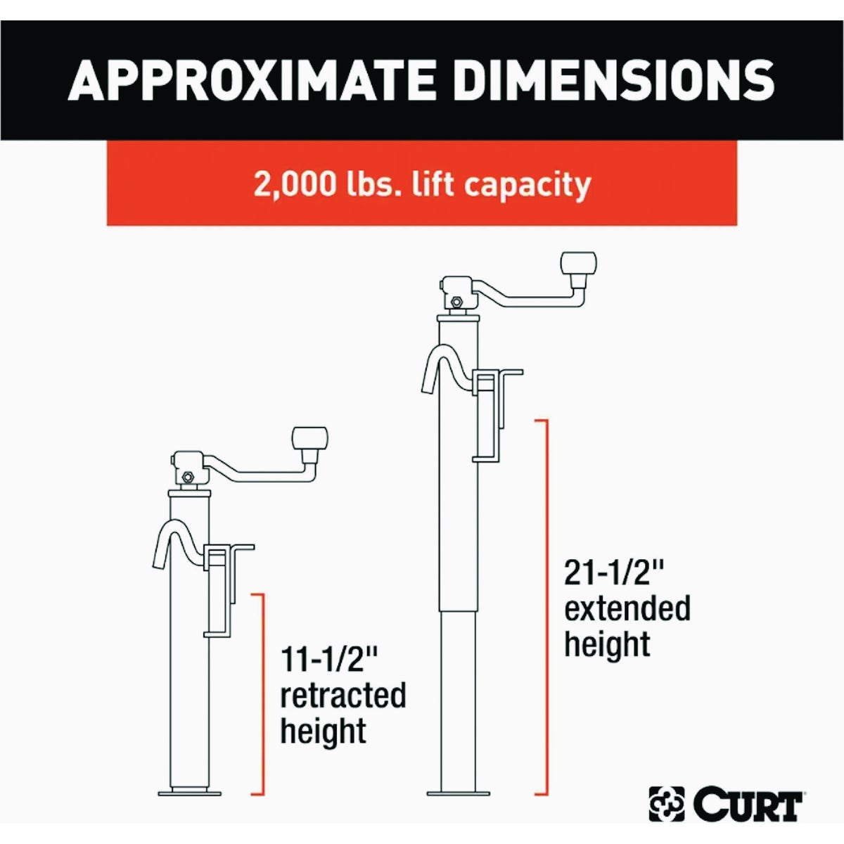 Curt 2000 Lb. Bracket-Mount Swivel Jack With Top Handle, 10 In. Travel Image 5