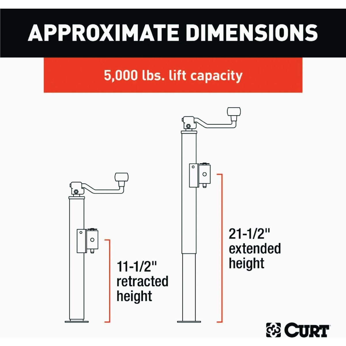 CURT 5000 Lb. Pipe-Mount Swivel Trailer Jack with Top Handle, 10 In. Travel Image 3