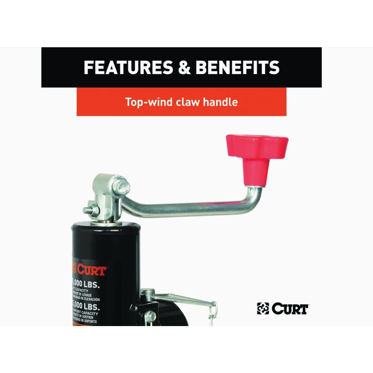 CURT 5000 Lb. Pipe-Mount Swivel Trailer Jack with Top Handle, 10 In. Travel Image 5