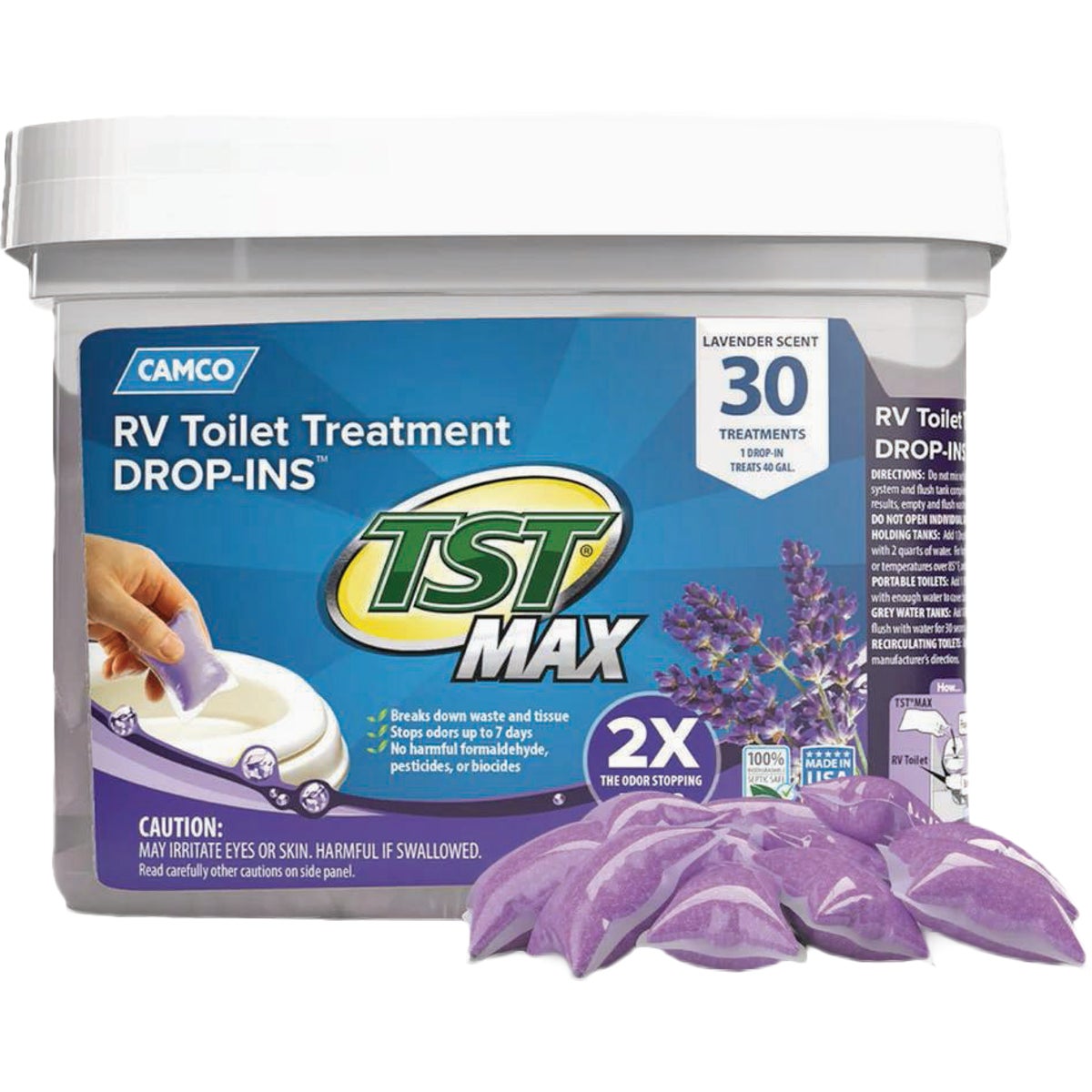 Camco TST MAX RV Toilet Treatment Drop-Ins, Lavender (30-Count)