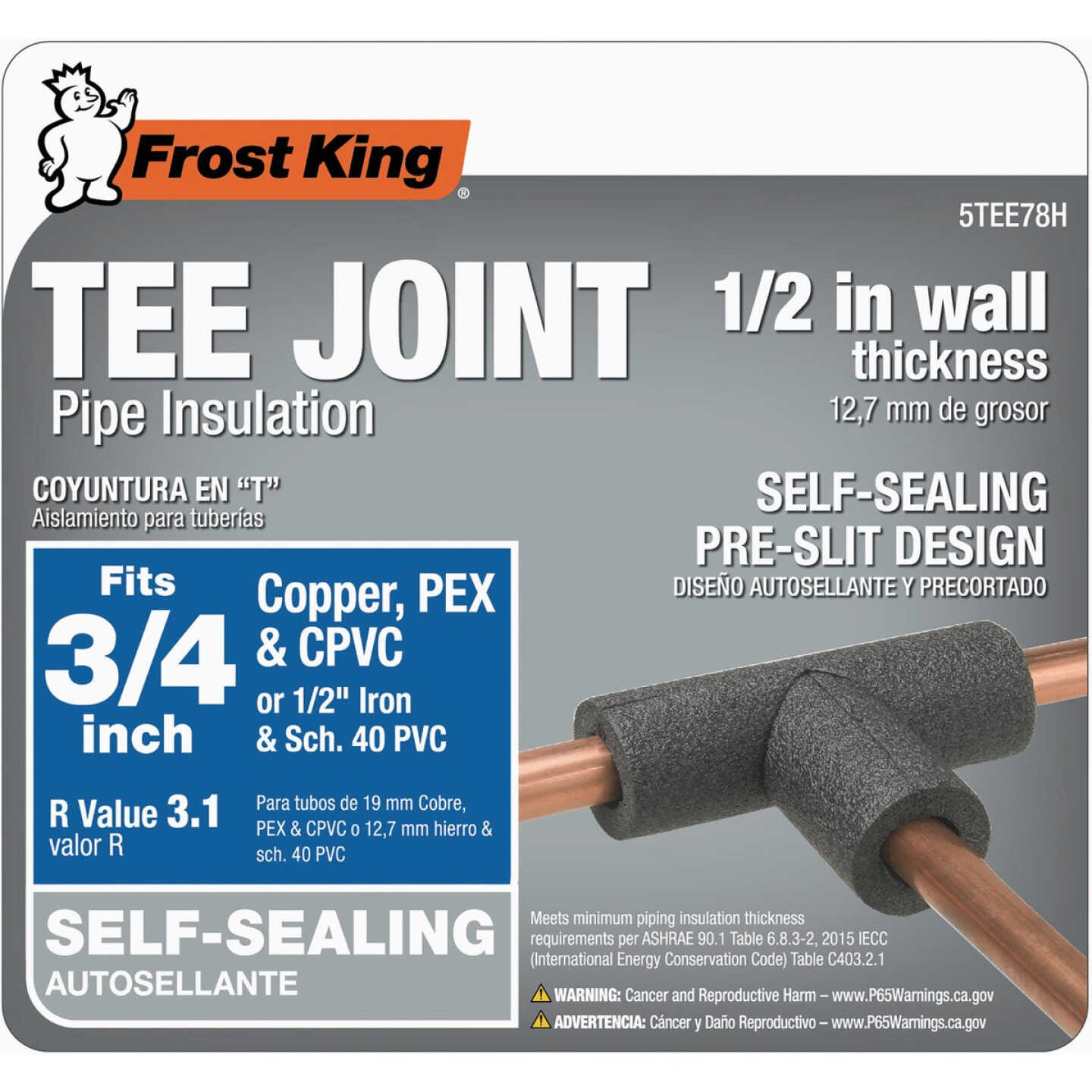 Frost King Gray Polyethylene Foam Tee Pipe Insulation for 3/4 In. Copper Pipe Image 2