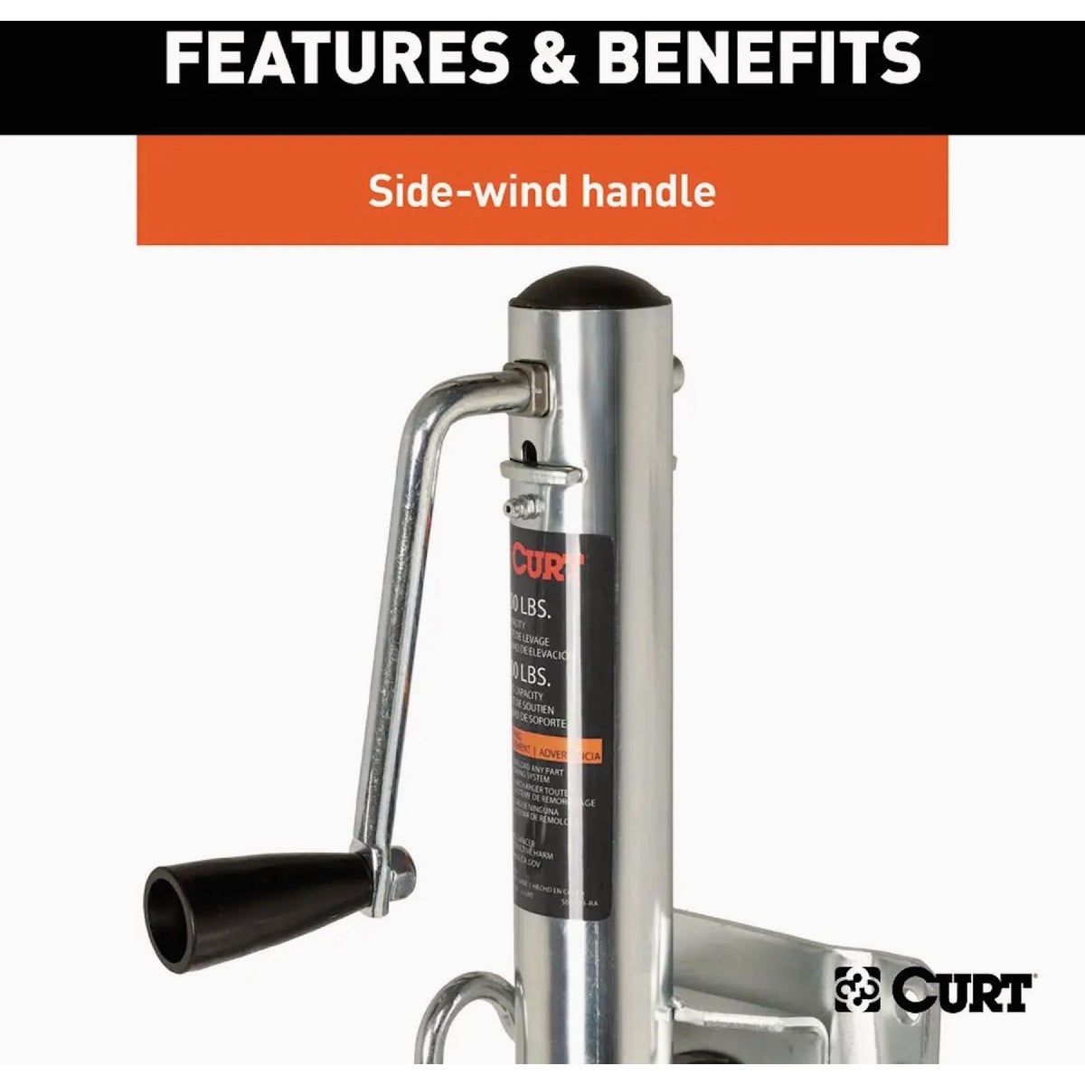 CURT 10 In. 1000 Lb. Marine Trailer Jack with 6 In. Wheel Image 4