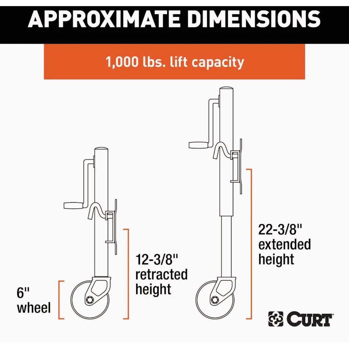 CURT 10 In. 1000 Lb. Marine Trailer Jack with 6 In. Wheel Image 2