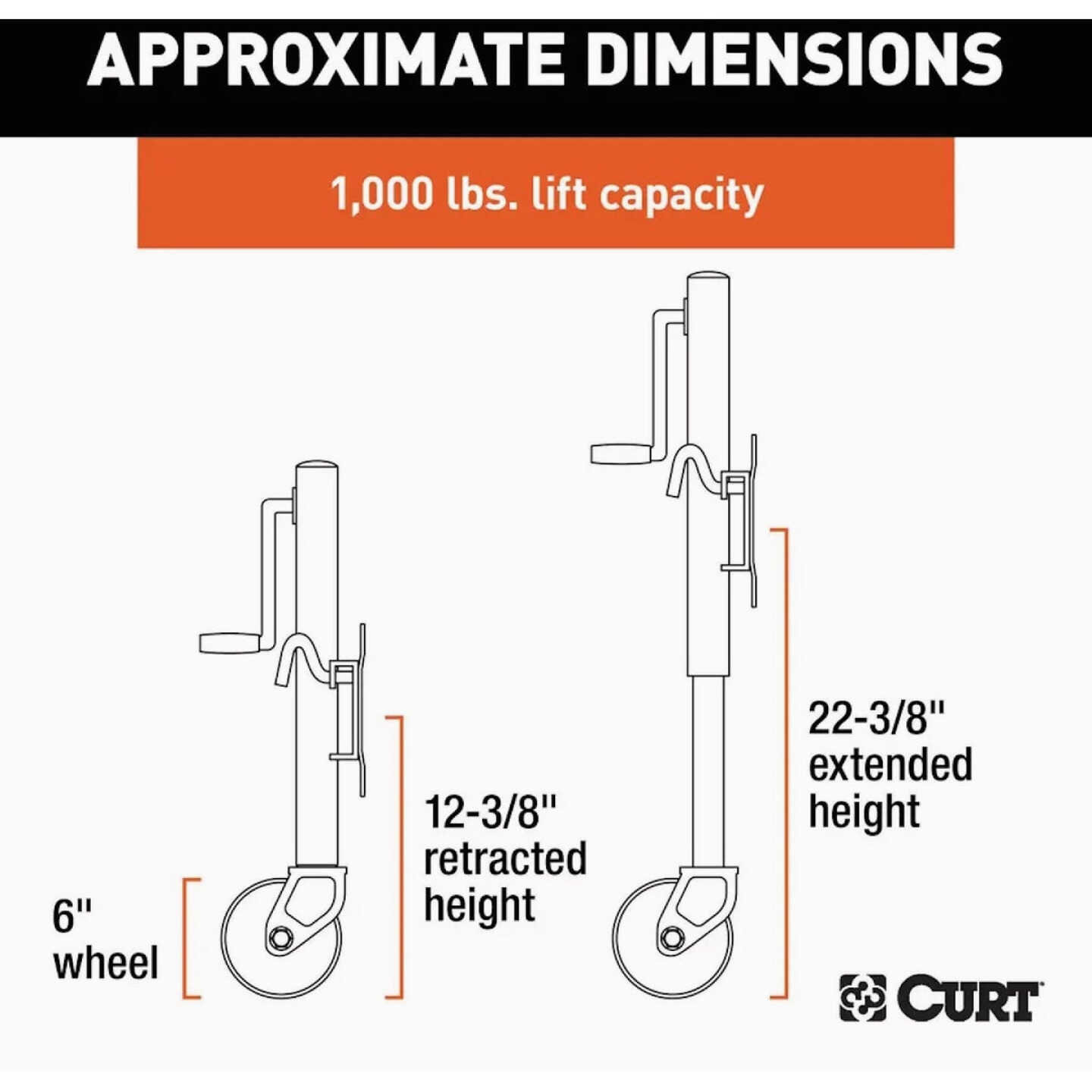 CURT 10 In. 1000 Lb. Marine Trailer Jack with 6 In. Wheel Image 2