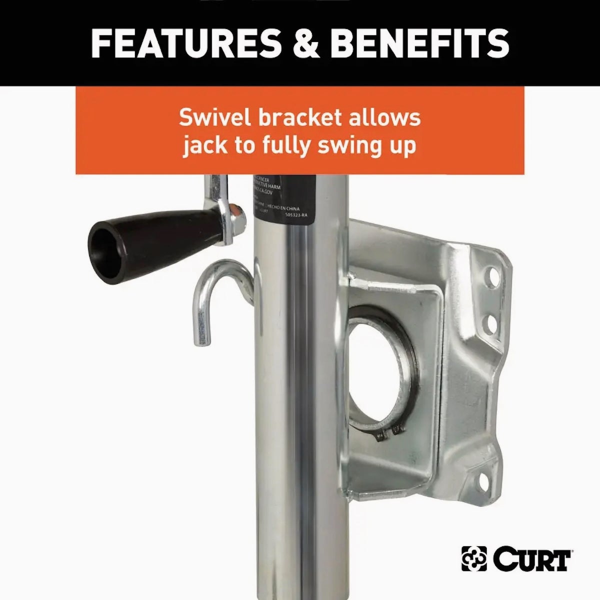 CURT 10 In. 1000 Lb. Marine Trailer Jack with 6 In. Wheel Image 6