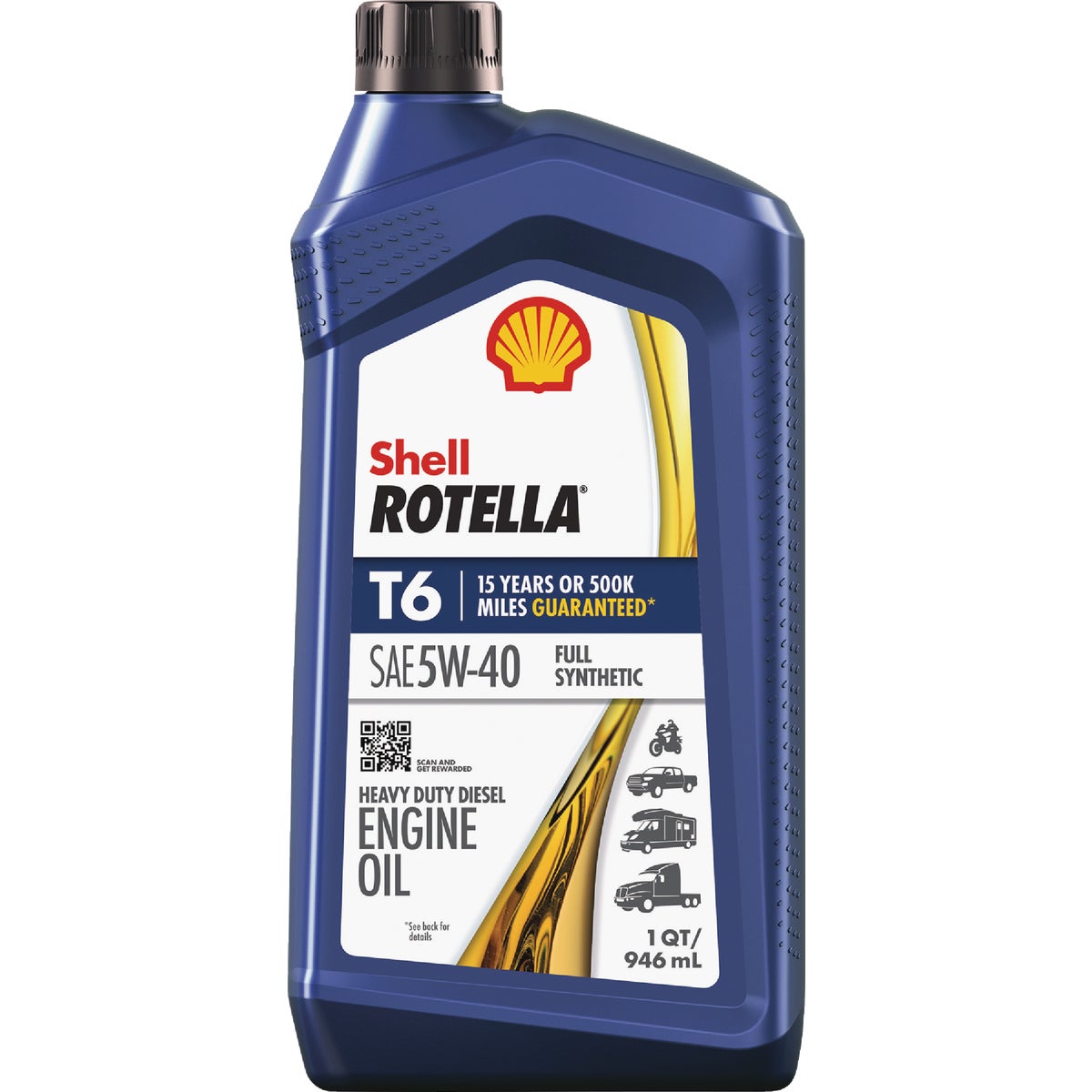 Shell Rotella T6 Full Synthetic 5W-40 Diesel Engine Oil, 1 Qt.