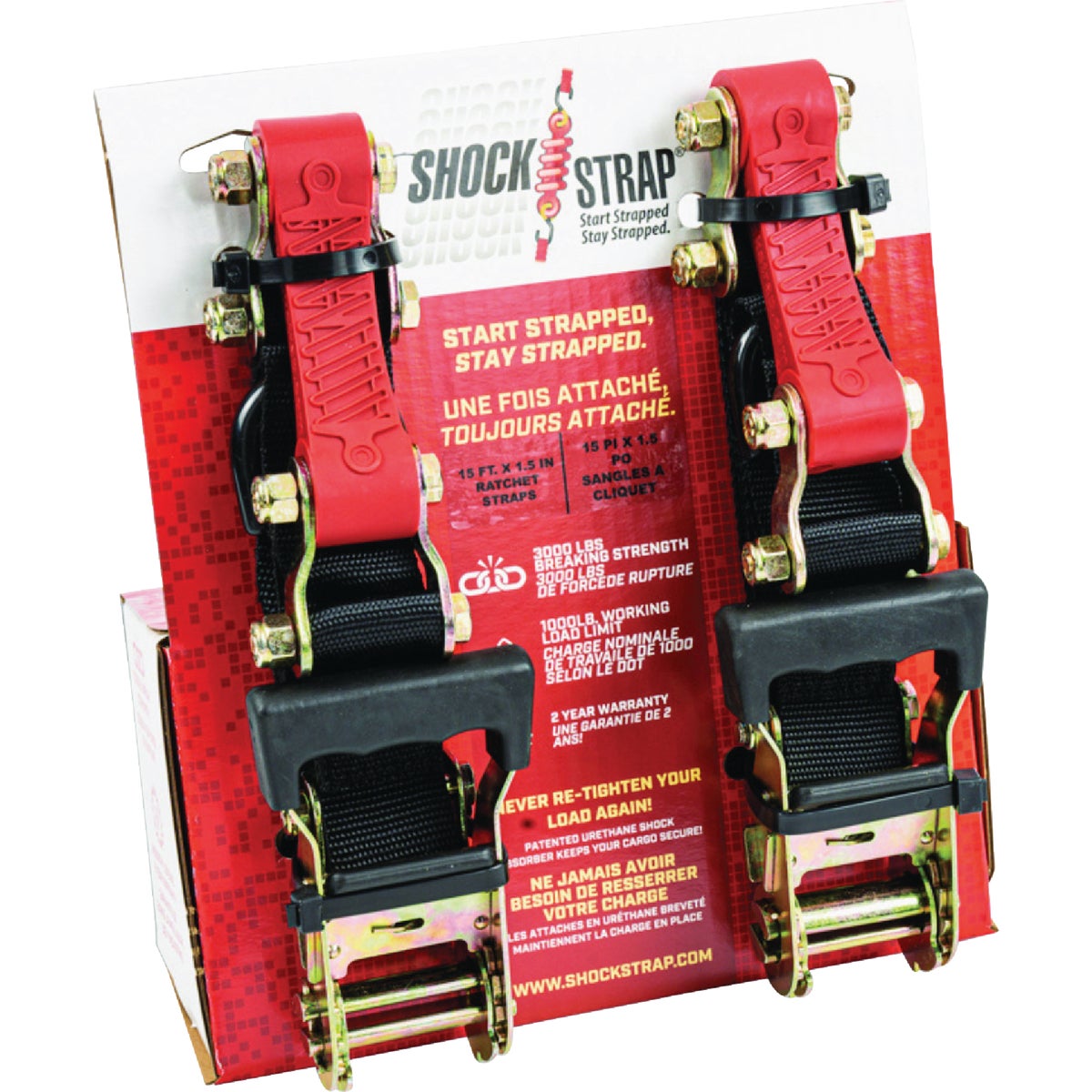 ShockStrap 15 Ft. x 1.5 In. Constant Tension Ratchet Tie Down Straps (2-Pack) Image 6