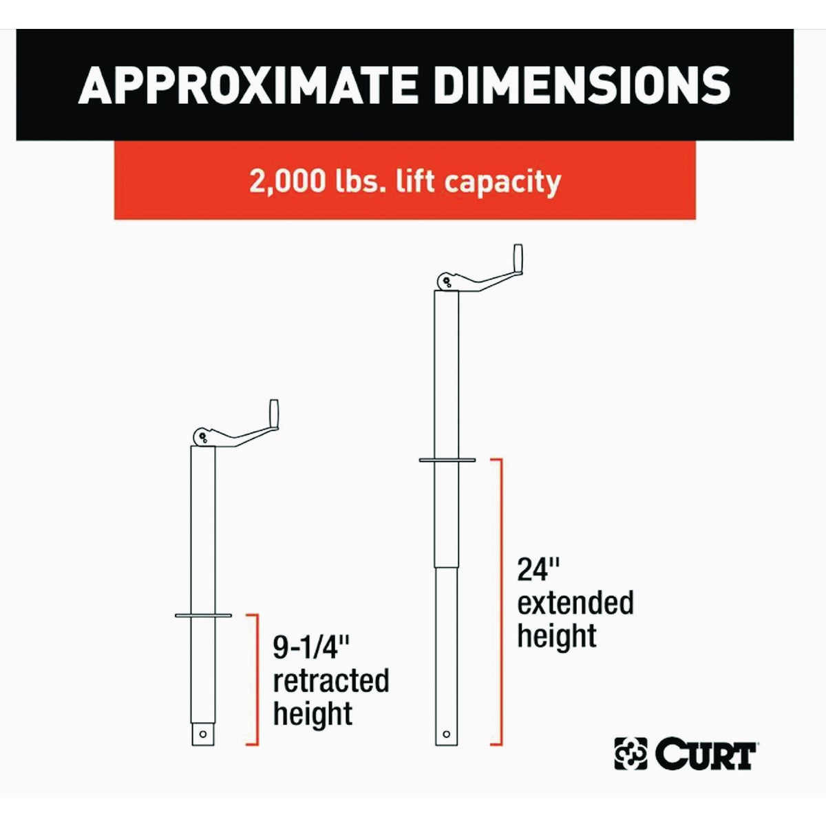 Curt 2000 Lb. A-Frame Jack With Top Handle, 15 In. Travel Image 3