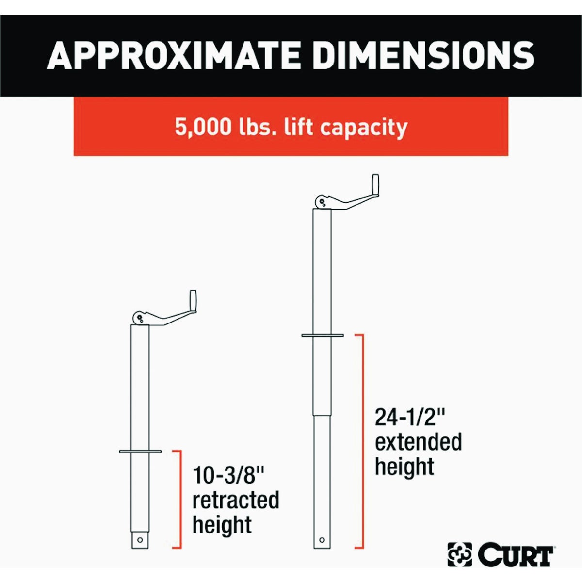 Curt 5000 Lb. A-Frame Jack With Top Handle, 14 In. Travel Image 3