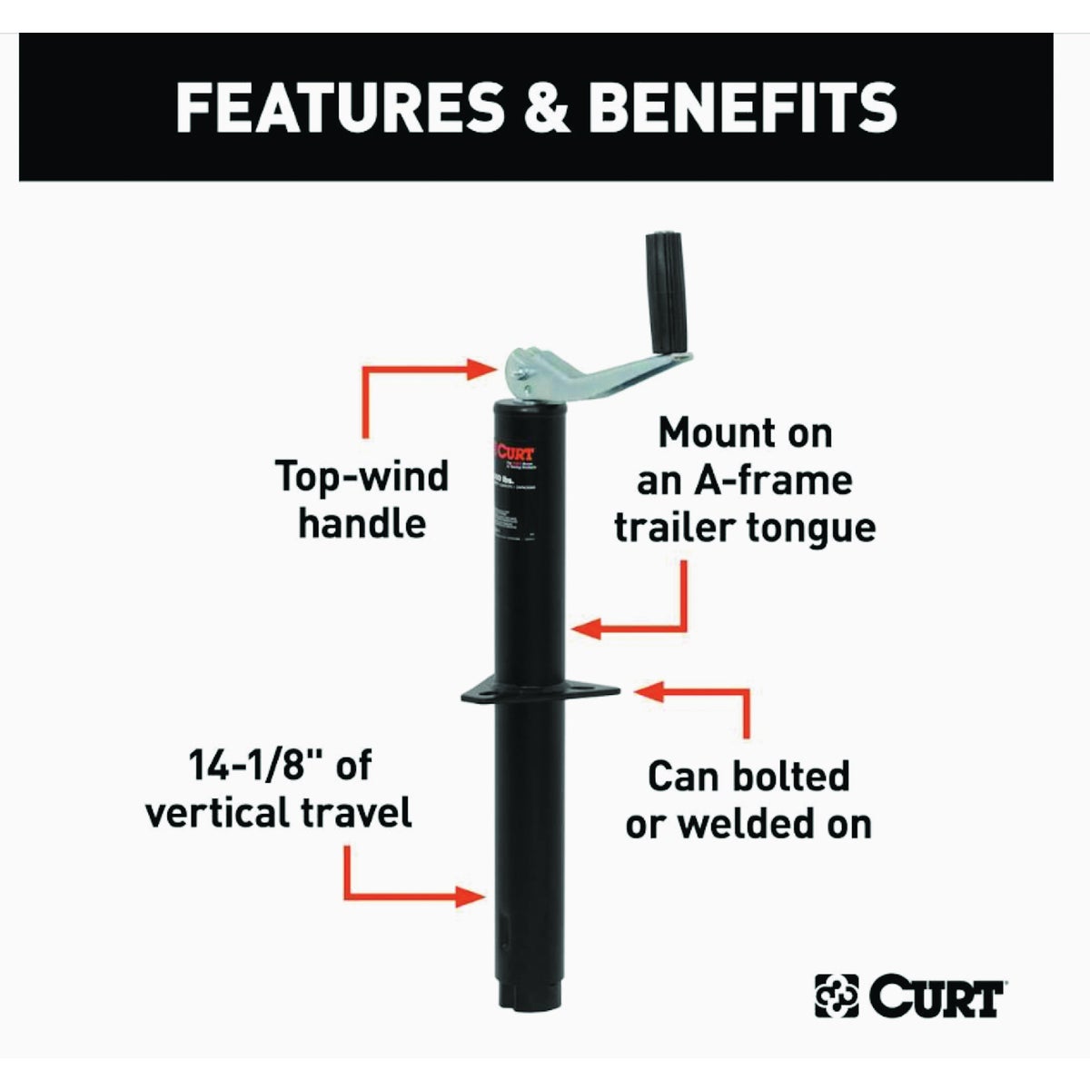 Curt 5000 Lb. A-Frame Jack With Top Handle, 14 In. Travel Image 2