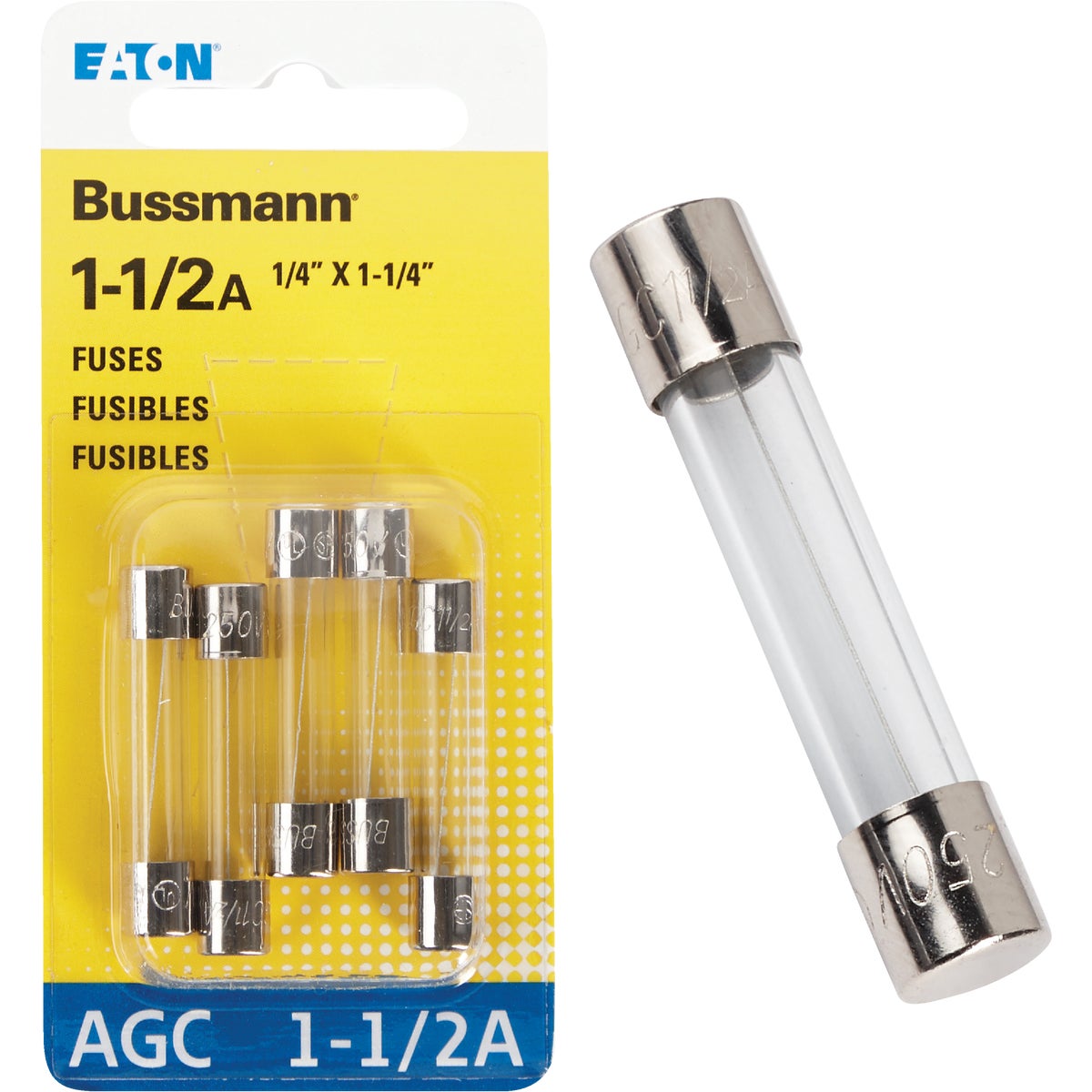 Bussmann 1-1/2A 250V AGC Glass Tube Automotive Fuse (5-Pack)