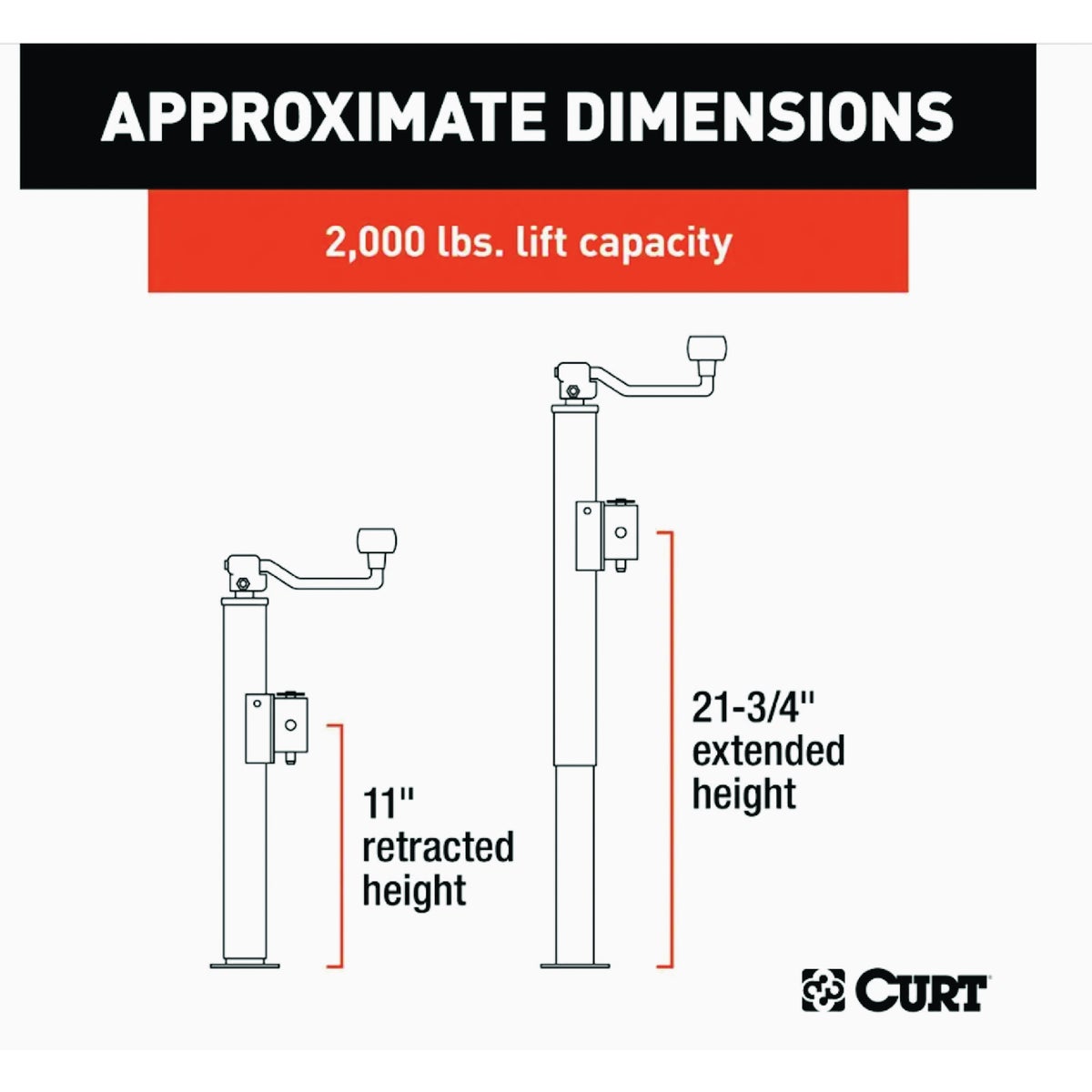 Curt 2000 Lb. Pipe-Mount Swivel Jack With Top Handle, 10 In. Travel Image 4