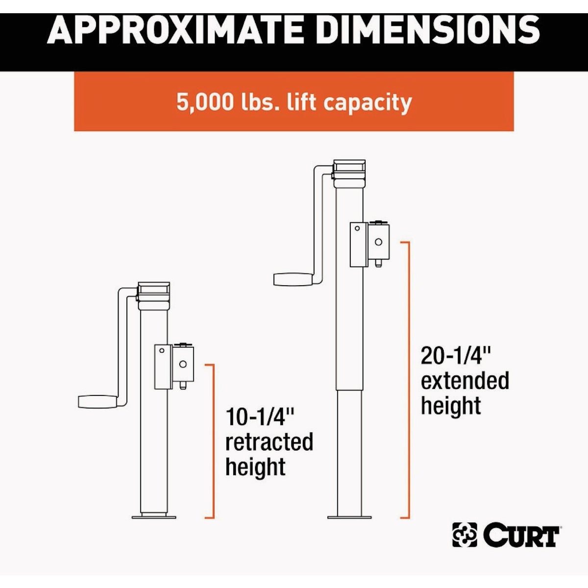 CURT 3000 Lb. Pipe-Mount Swivel Jack with Side Handle, 10 In. Travel Image 3