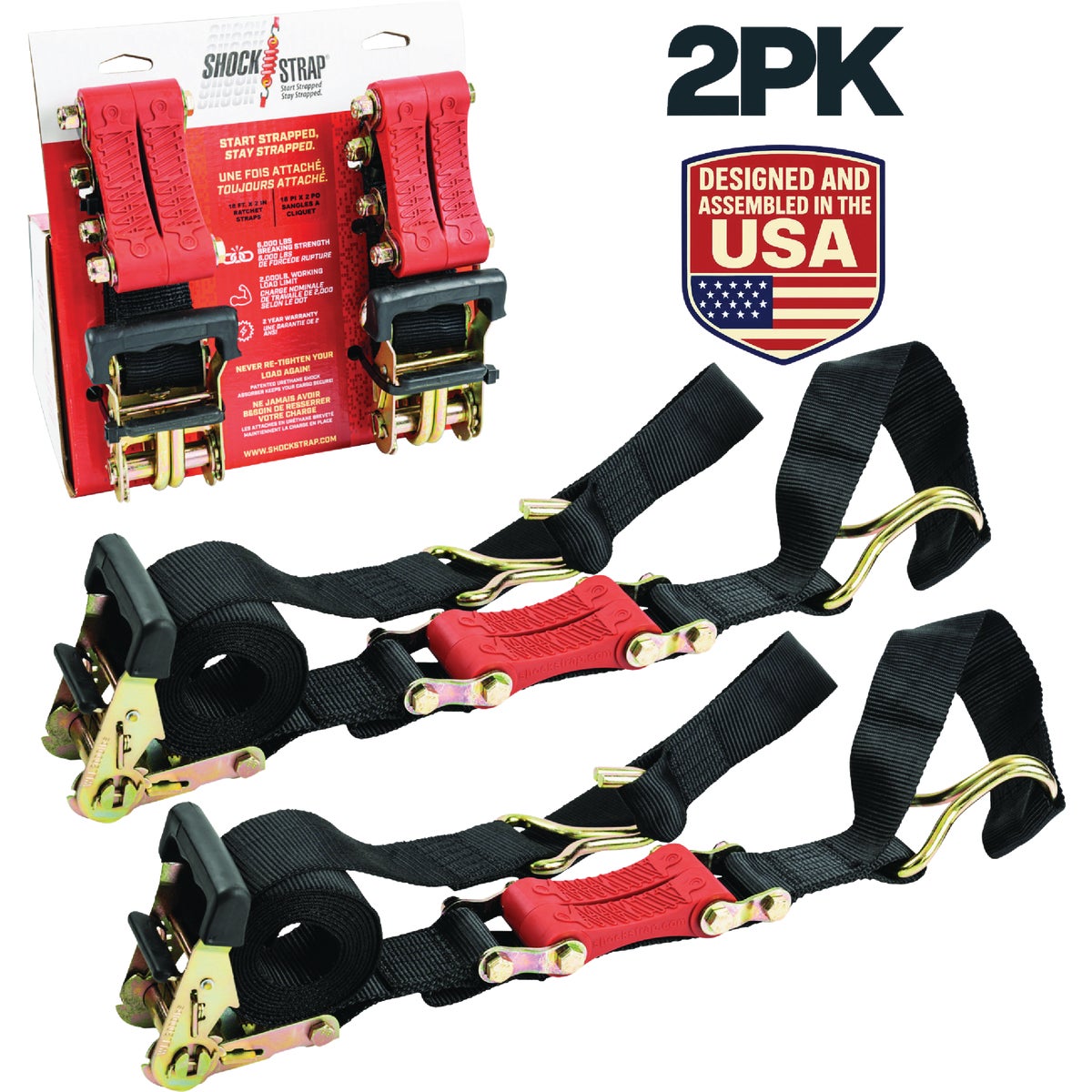 ShockStrap 18 Ft. x 2 In. Constant Tension Ratchet Tie Down Straps (2-Pack)