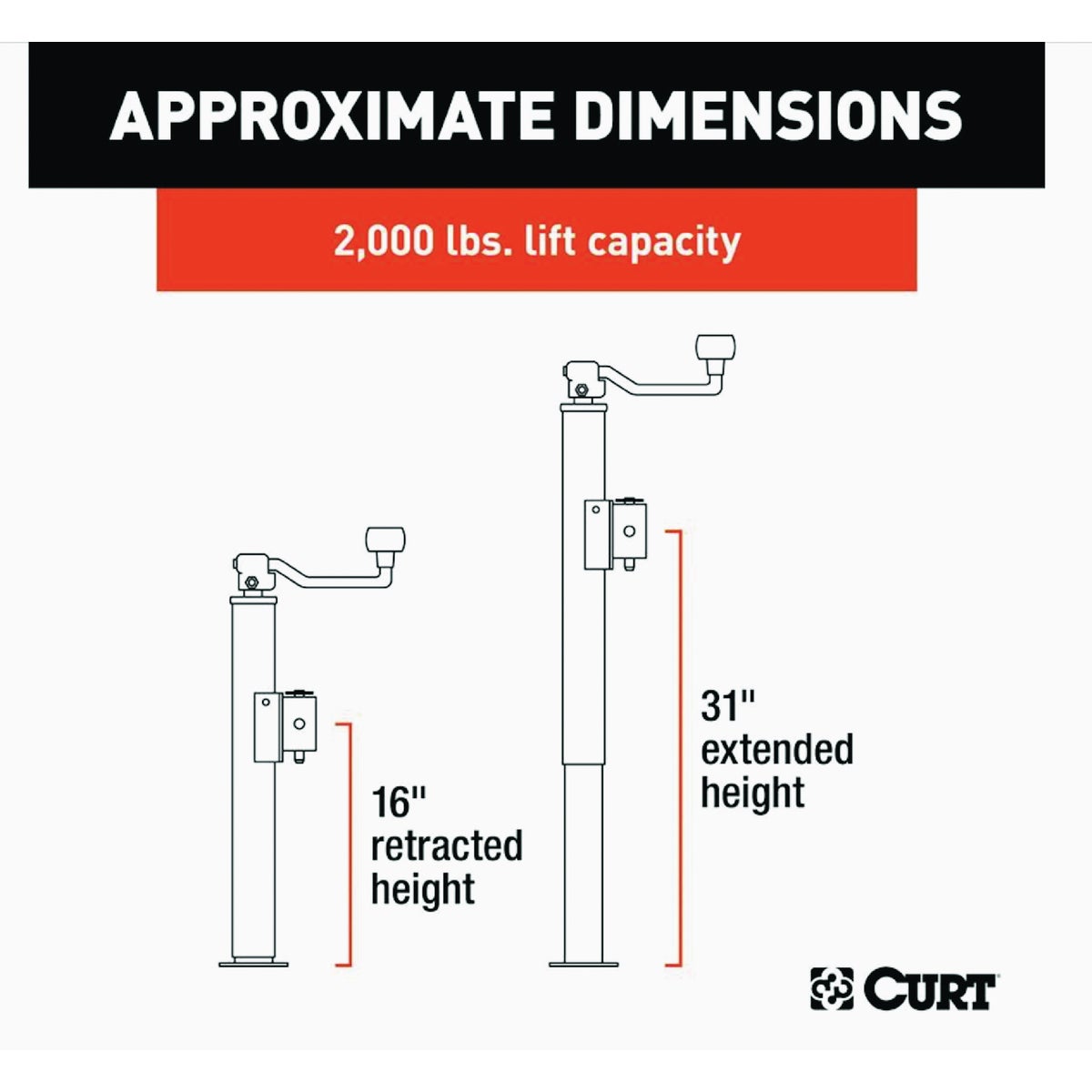 Curt 2000 Lb. Pipe-Mount Swivel Jack With Top Handle, 15 In. Travel Image 2