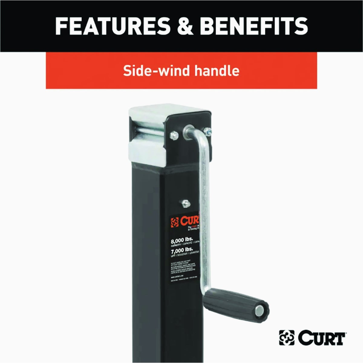 Curt 8,000 Lb. Direct-Weld Square Jack With Side Handle, 15 In. Travel Image 4