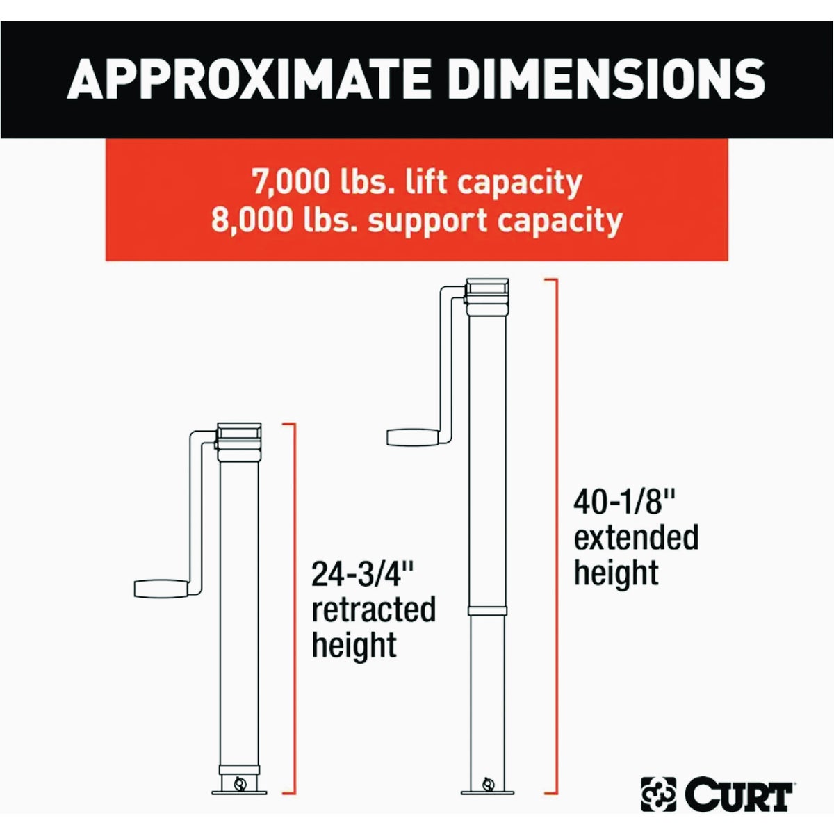 Curt 8,000 Lb. Direct-Weld Square Jack With Side Handle, 15 In. Travel Image 3