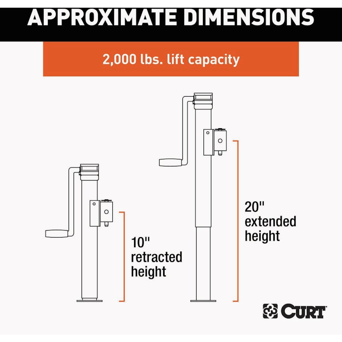 CURT 2000 Lb. Sidewind Pipe-Mount Swivel Trailer Jack, 10 In. Travel Image 2