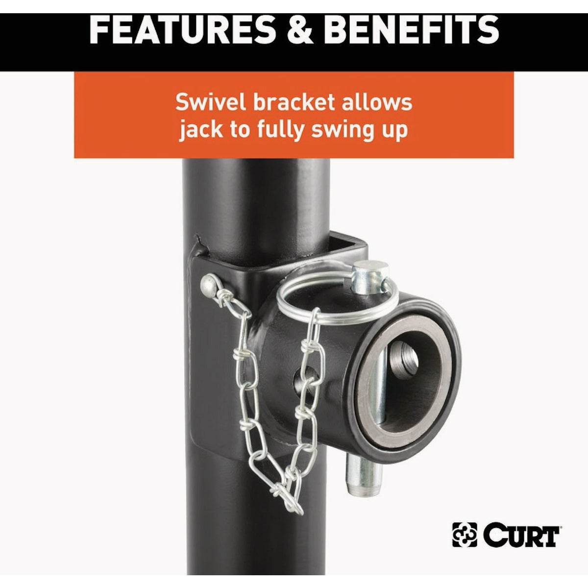 CURT 2000 Lb. Sidewind Pipe-Mount Swivel Trailer Jack, 10 In. Travel Image 3