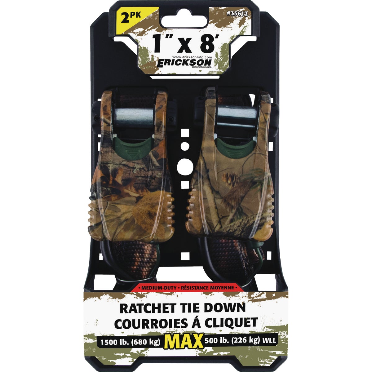 Erickson 1 x 8 Ft. 1500 Lb. Ratchet Tie Down with Cap Locks Camo (2-Pack) Image 2