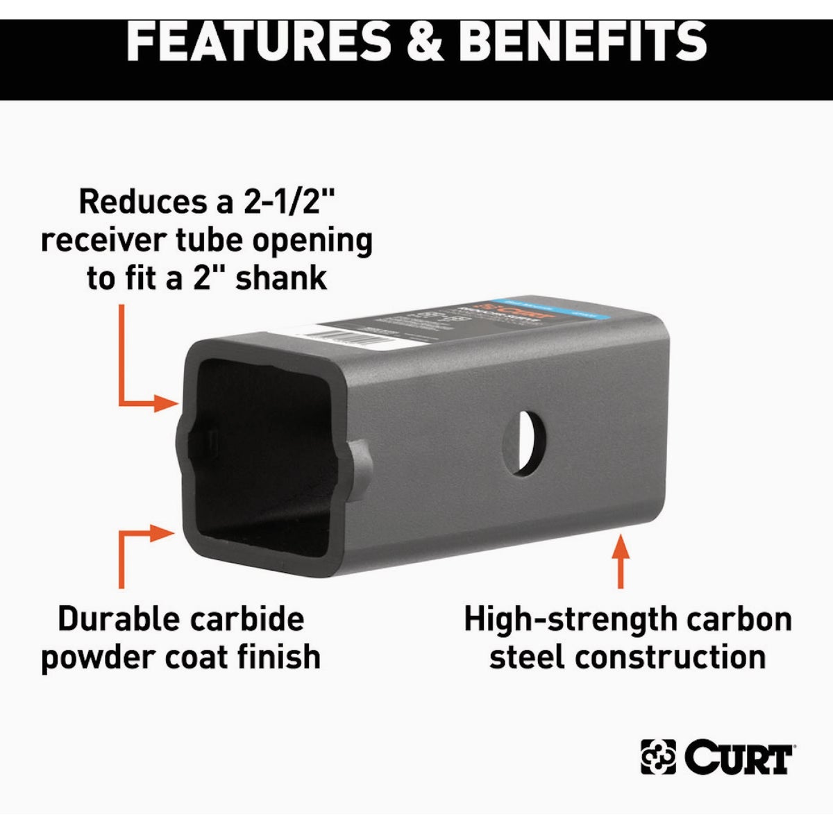 CURT  2-1/2 In. to 2 In. Trailer Hitch Receiver Adapter Reducer Sleeve Image 4